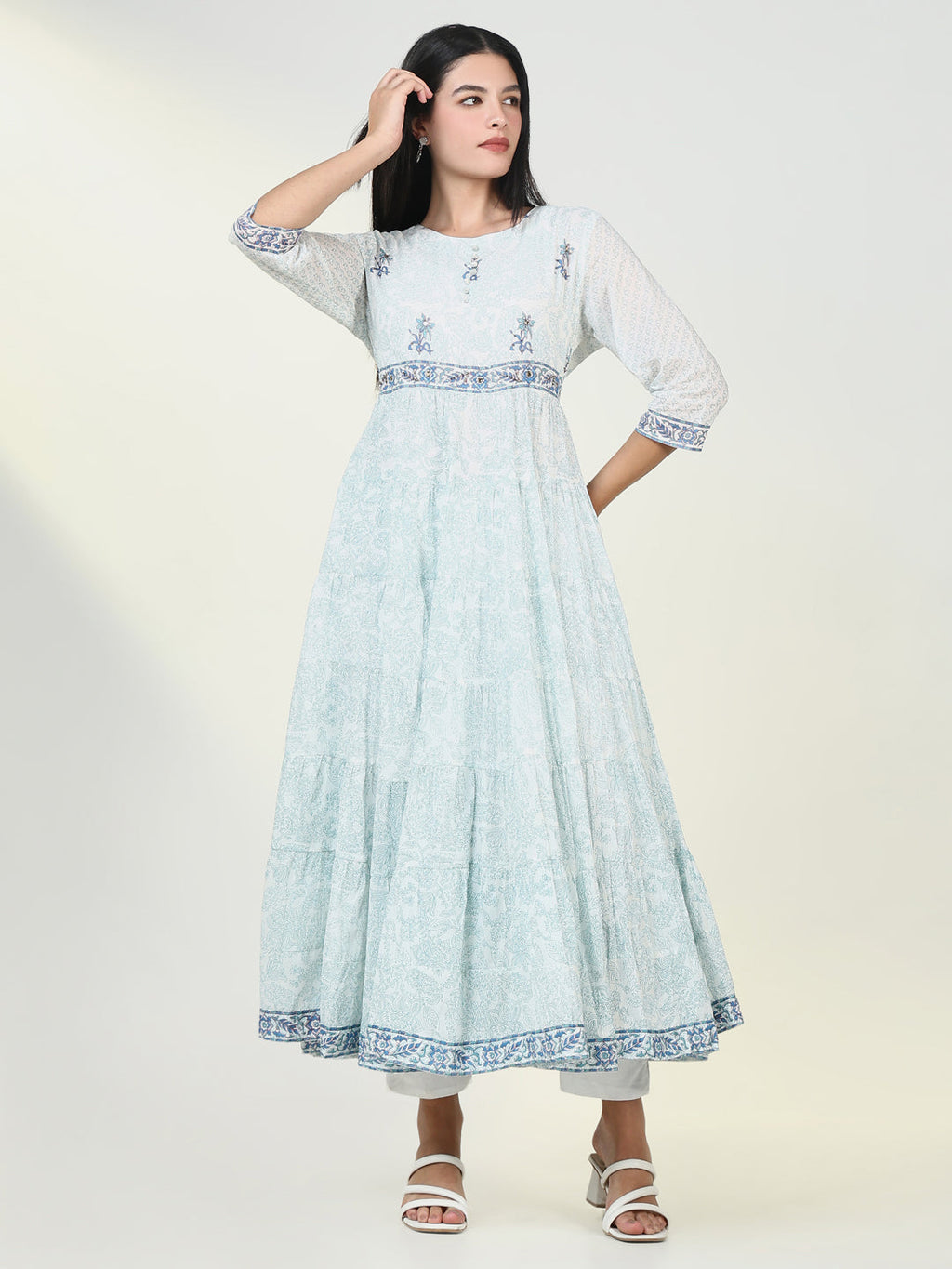 Women's Floral Blue Anarkali Kurta