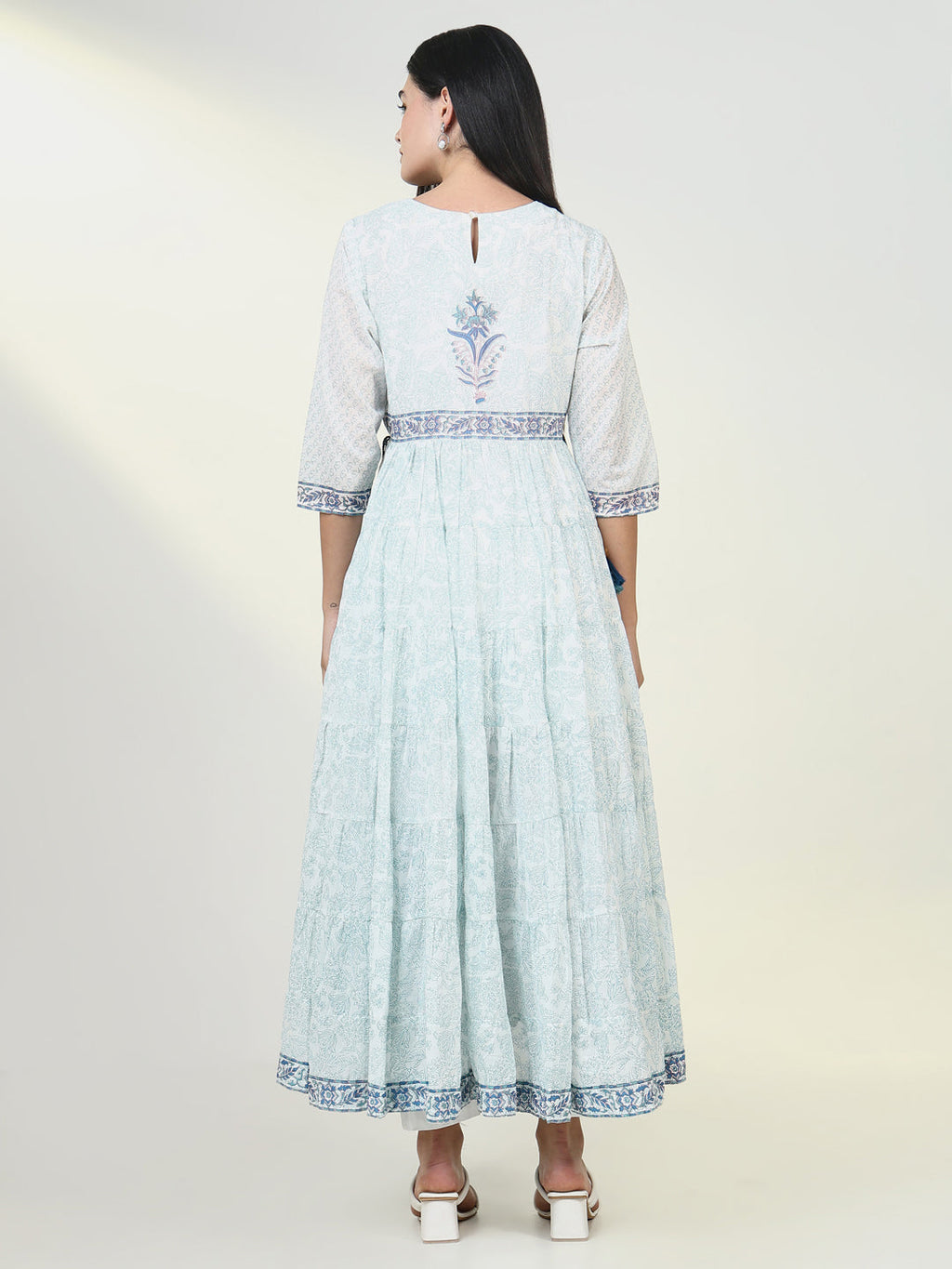 Women's Floral Blue Anarkali Kurta