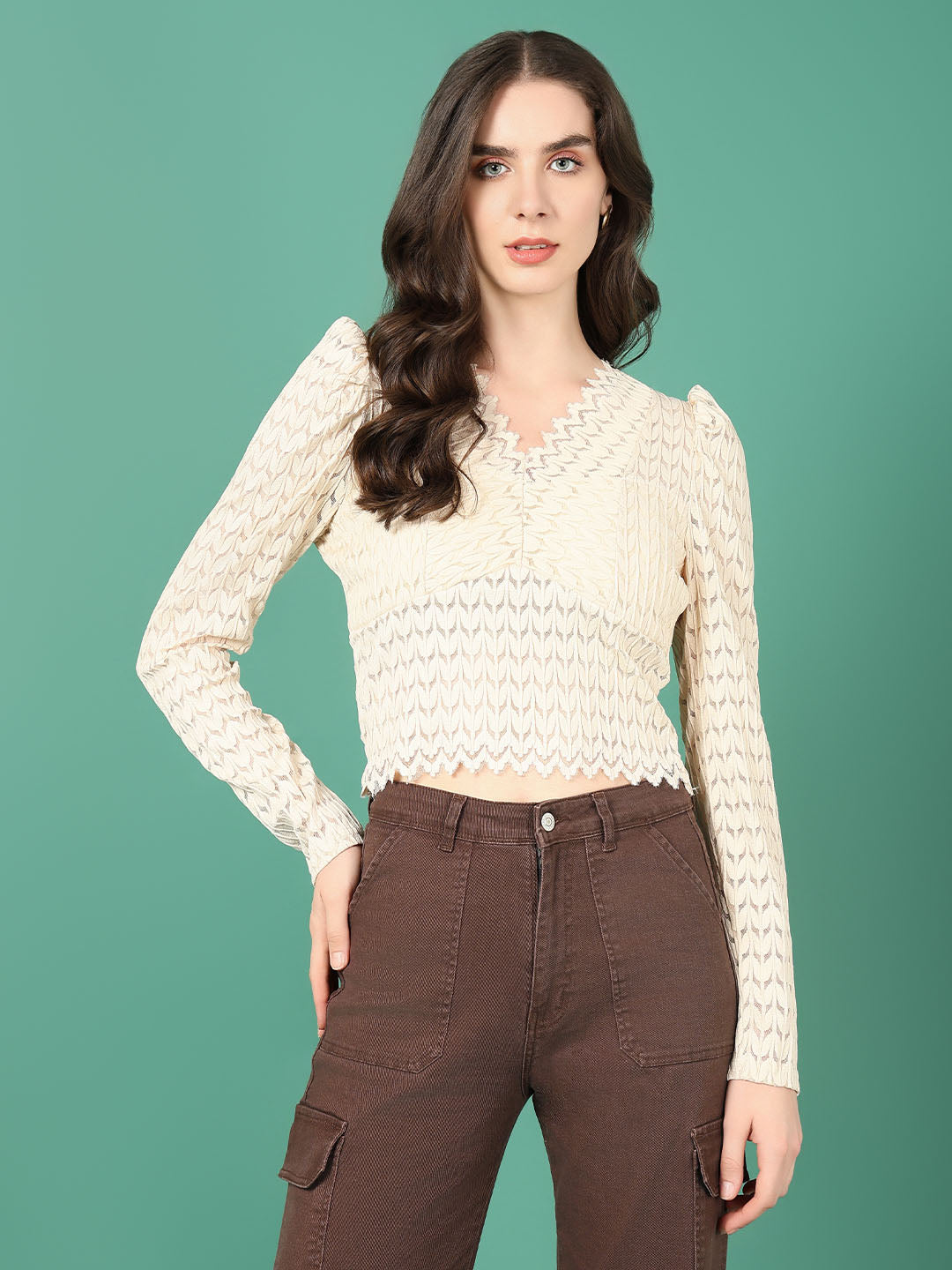 Women's Beige Velvet Top