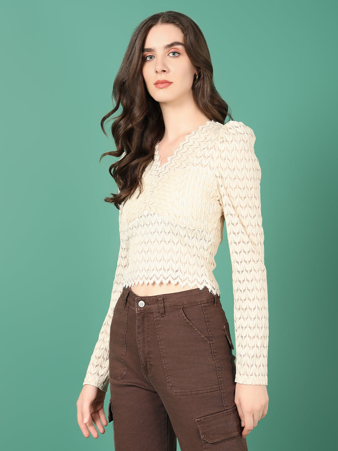 Women's Beige Velvet Top