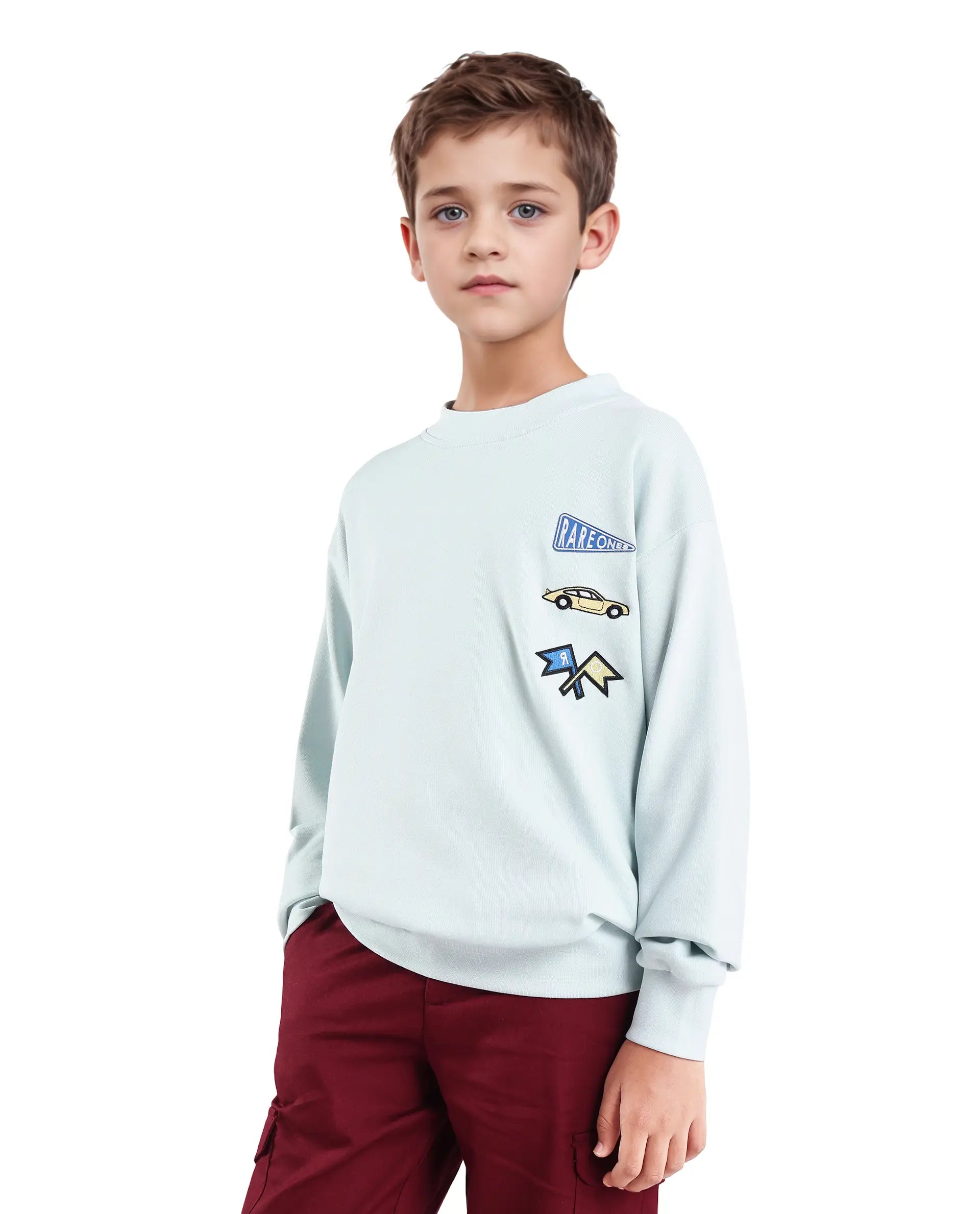 Rare Ones Kids Riker Pastel Blue Cotton Pull On Crew Neck Full Sleeves Fit Sweatshirt