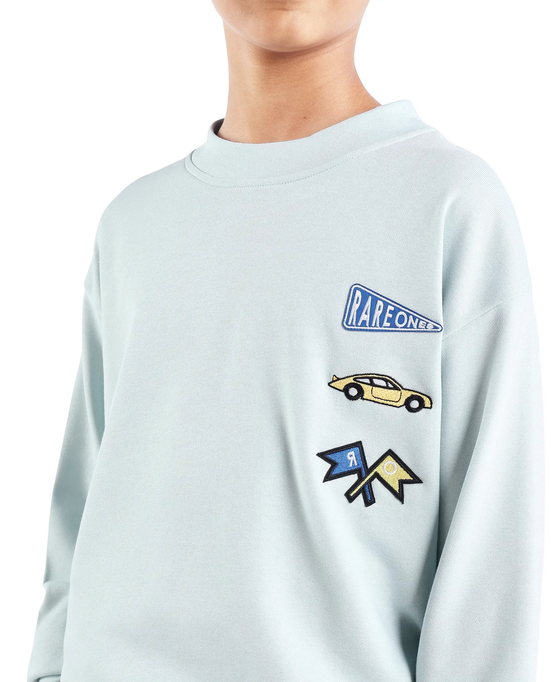 Rare Ones Kids Riker Pastel Blue Cotton Pull On Crew Neck Full Sleeves Fit Sweatshirt