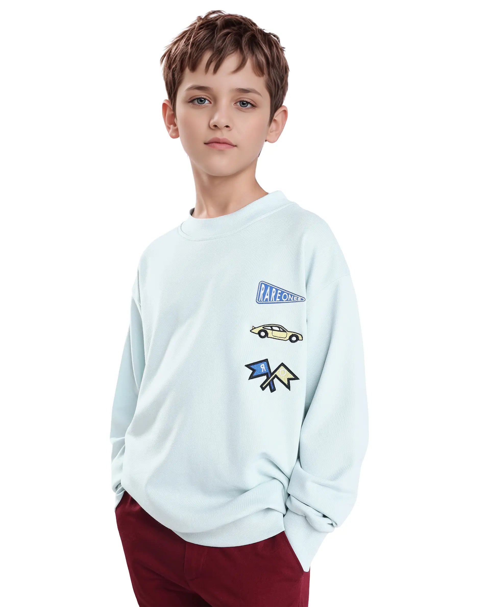Rare Ones Kids Riker Pastel Blue Cotton Pull On Crew Neck Full Sleeves Fit Sweatshirt