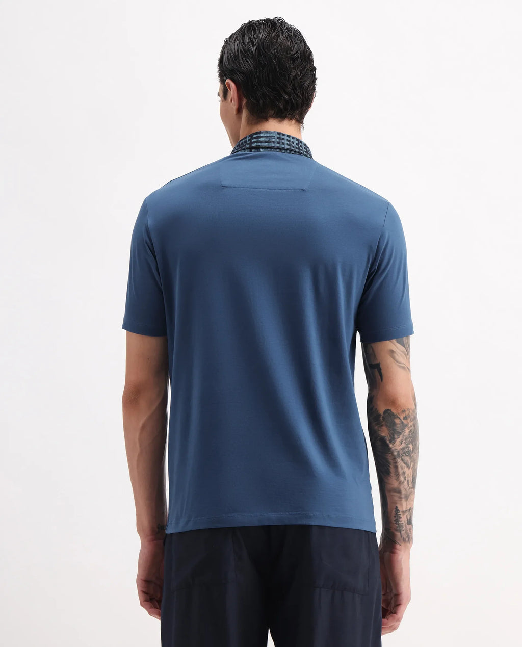 Rare Rabbit Men's Ringer-25 Blue Cotton Blend Plain Regular Fit Half Sleeve Polo