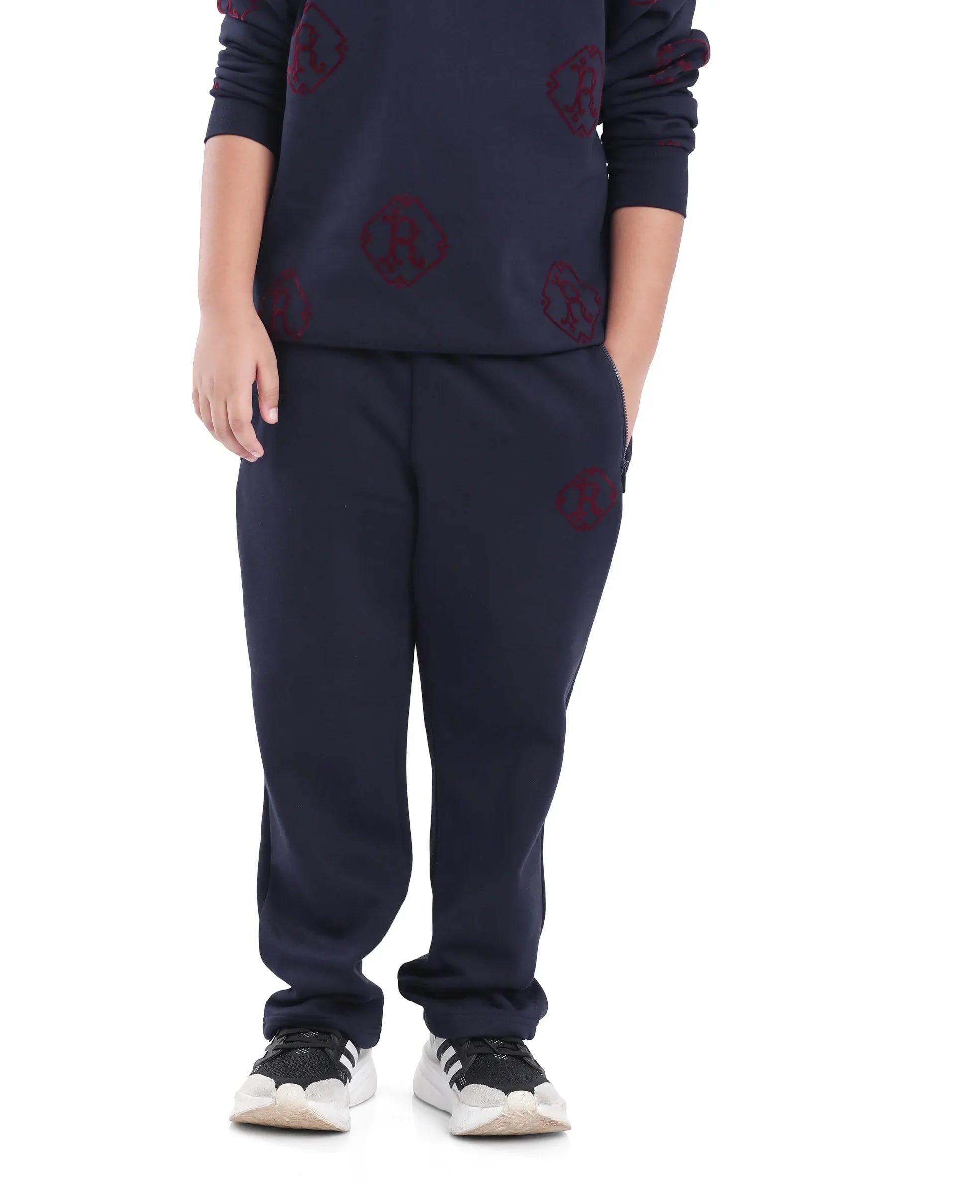 Rare Ones Kids Rinz Navy Cotton Poly Flock Print Trackpant