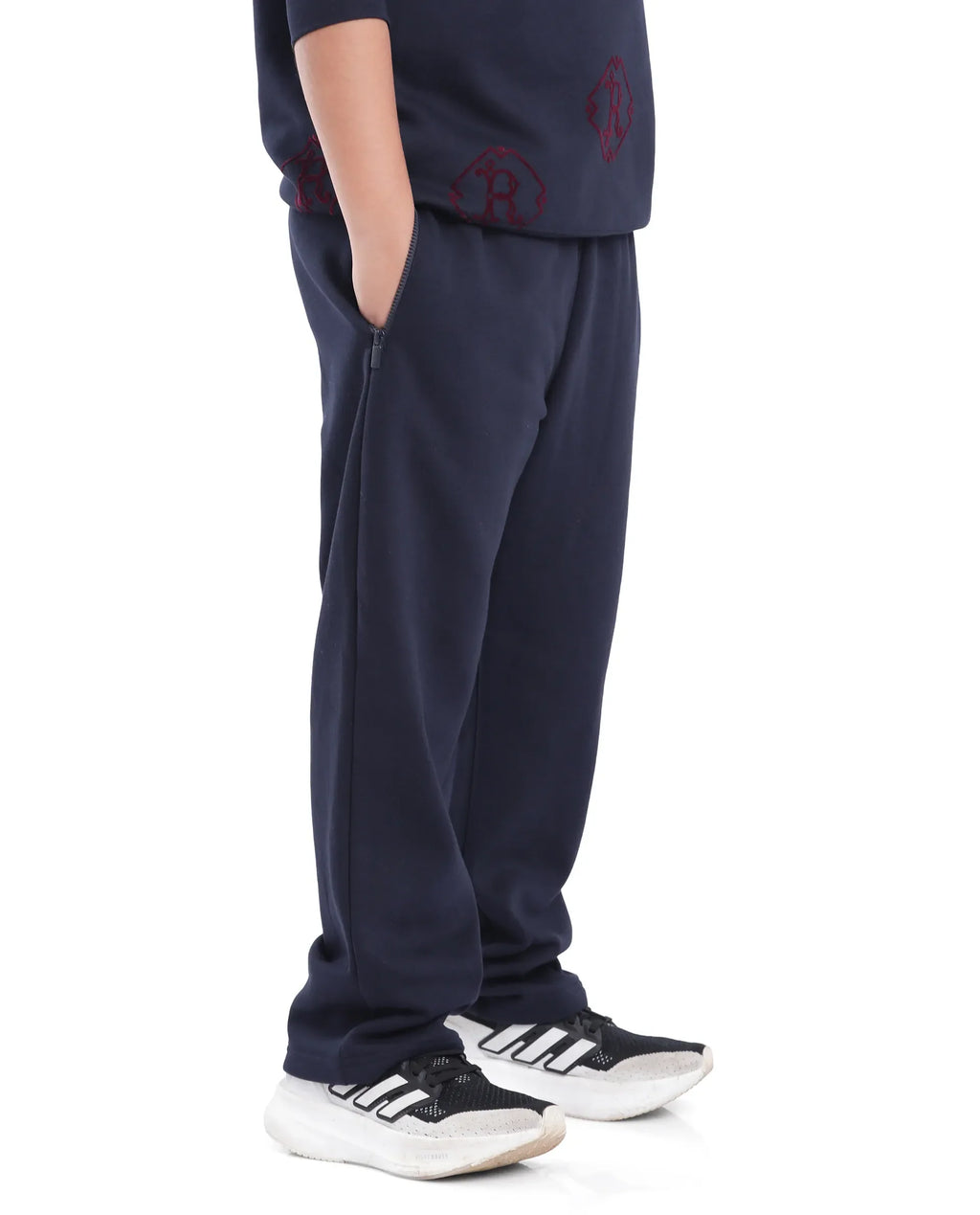 Rare Ones Kids Rinz Navy Cotton Poly Flock Print Trackpant