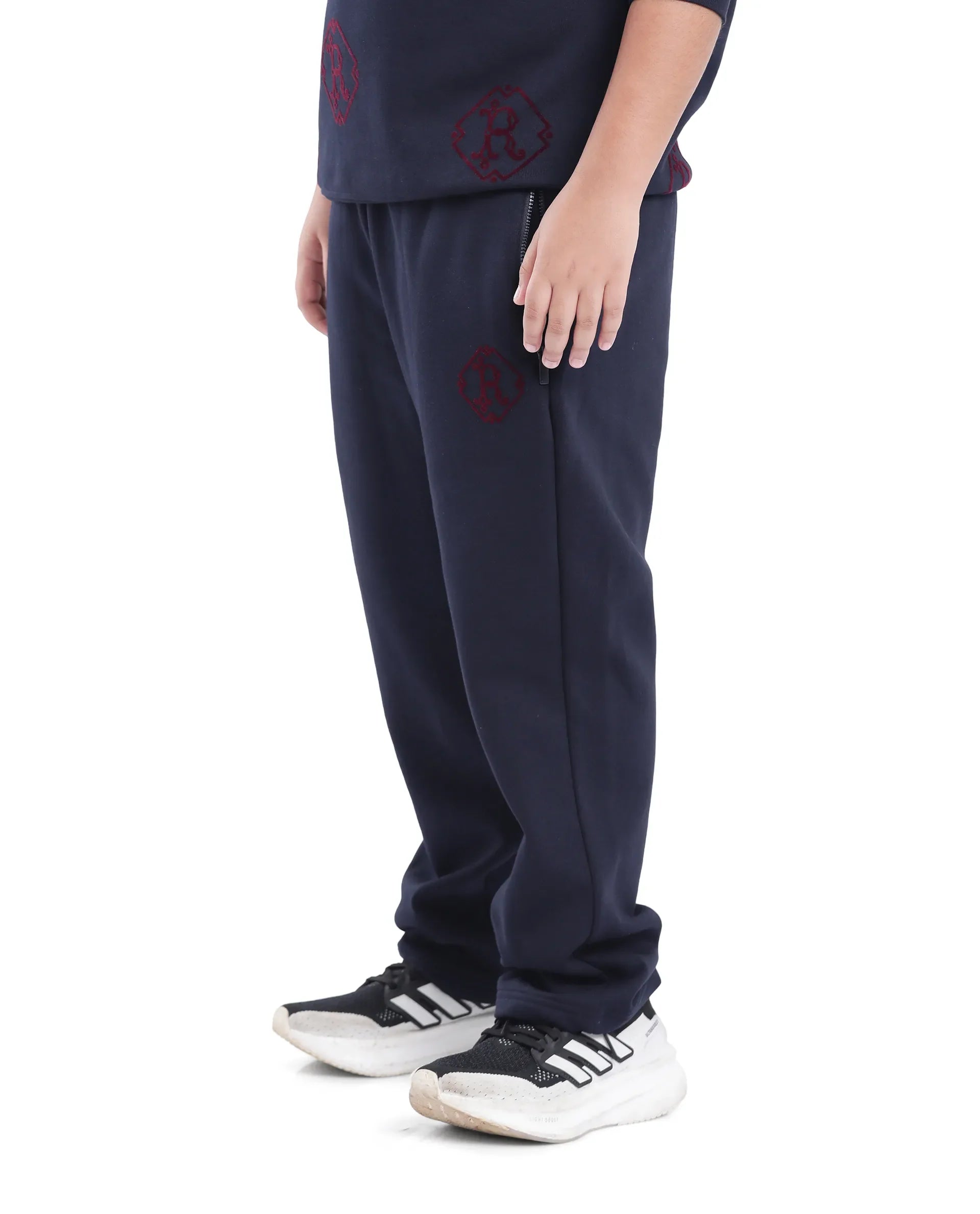 Rare Ones Kids Rinz Navy Cotton Poly Flock Print Trackpant