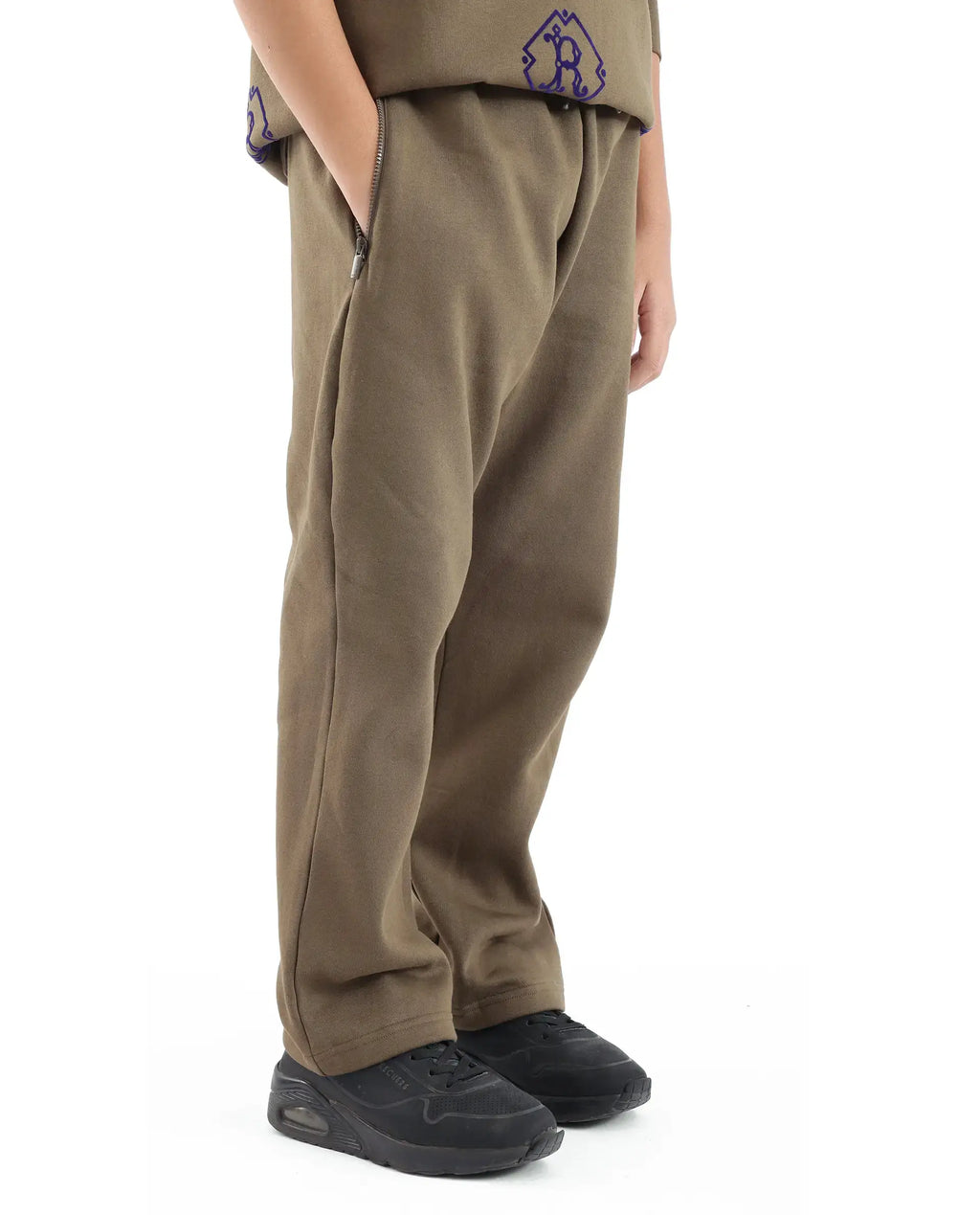 Rare Ones Kids Rinz Olive Cotton Poly Flock Print Trackpant