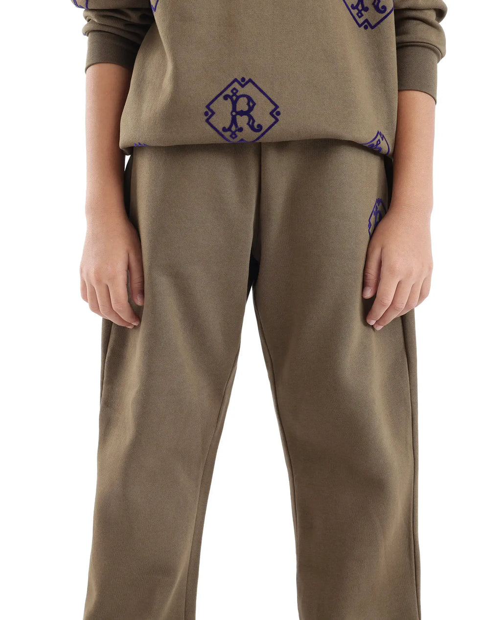 Rare Ones Kids Rinz Olive Cotton Poly Flock Print Trackpant