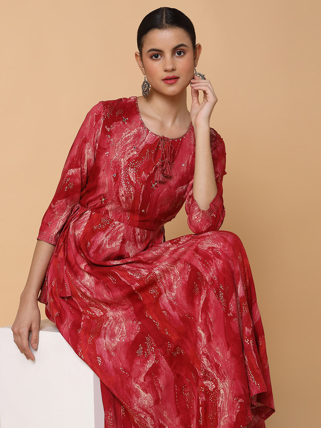 Women's Abstract Pink Anarkali Kurta