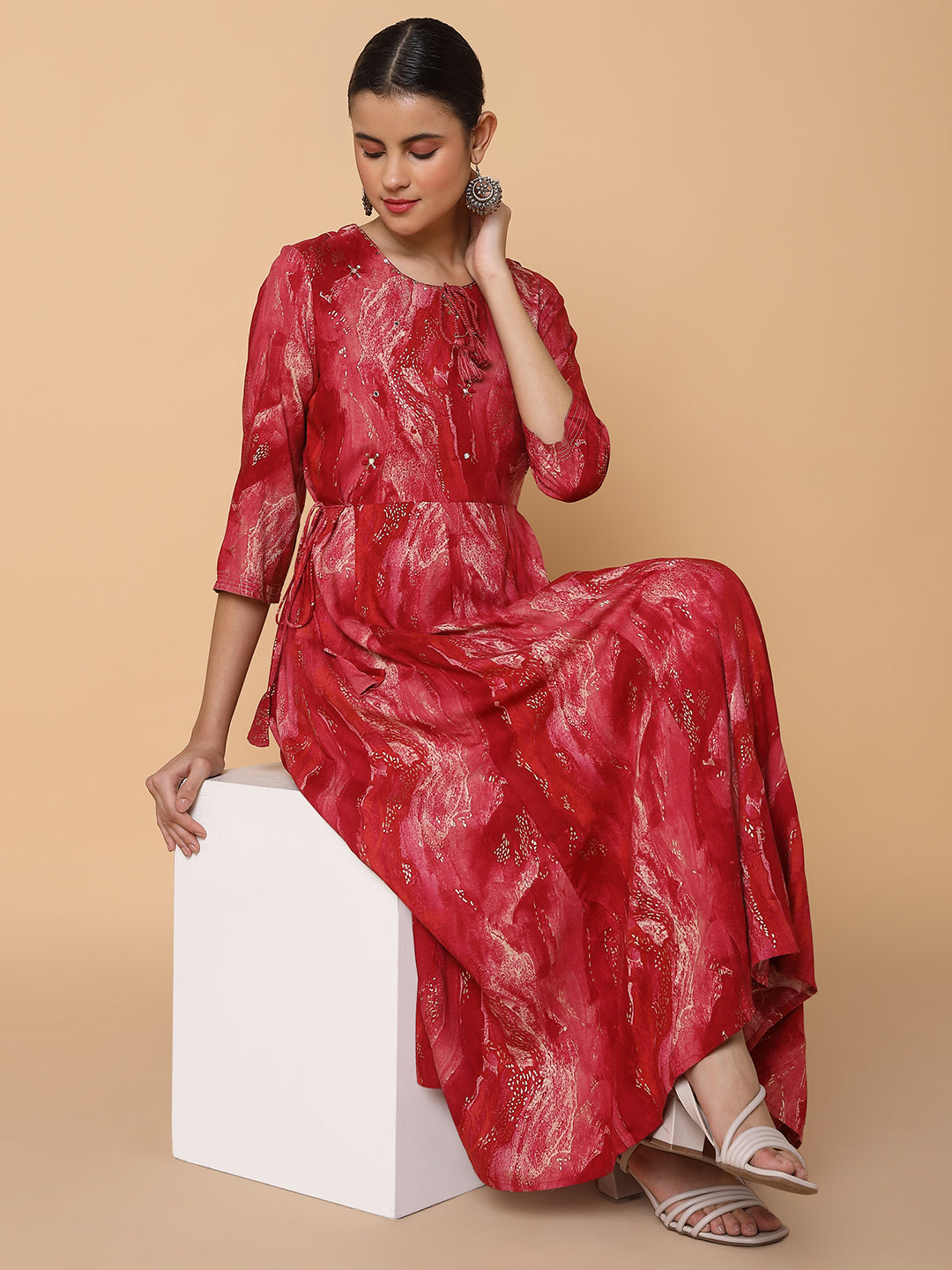 Women's Abstract Pink Anarkali Kurta