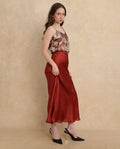 Rareism Women's Ronu B Rust Polyester Plain Maxi Fitted Skirt