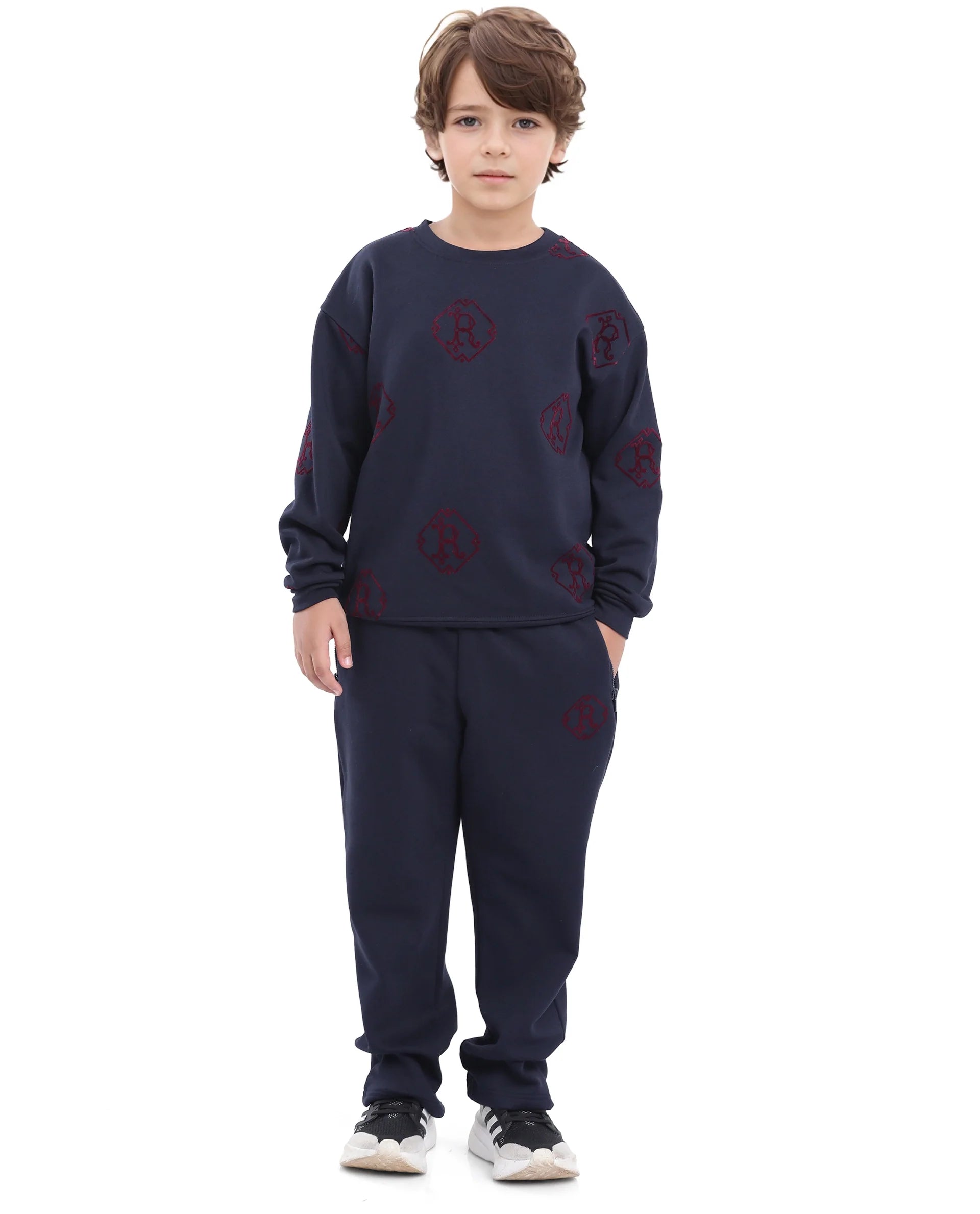 Rare Ones Kids Ronz Navy Cotton Poly Full Sleeve Flock Print Sweatshirt