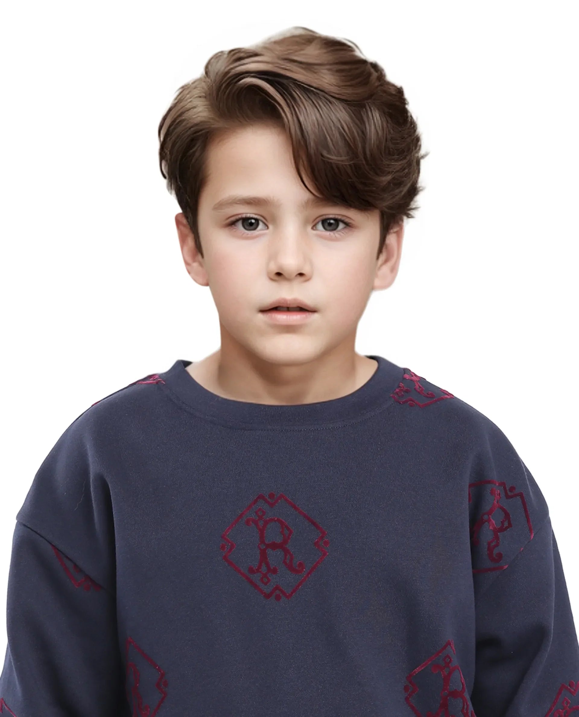 Rare Ones Kids Ronz Navy Cotton Poly Full Sleeve Flock Print Sweatshirt