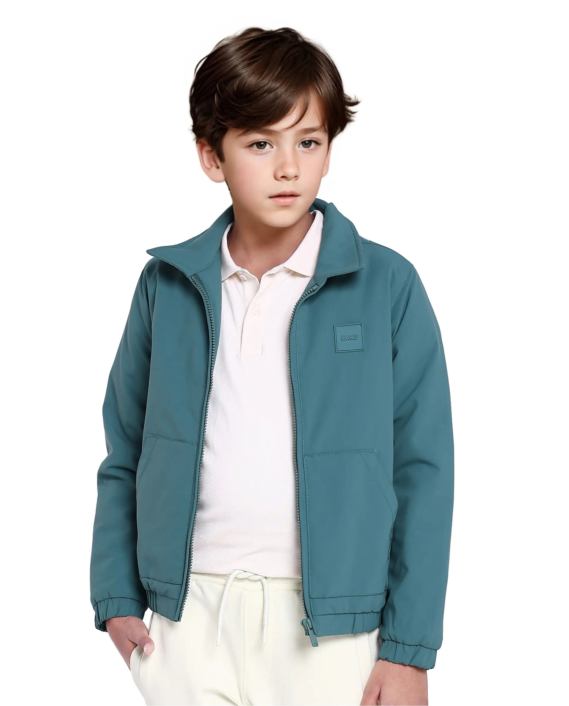 Rare Ones Kids Roston Green Polyester Full Sleeve Solid Jacket