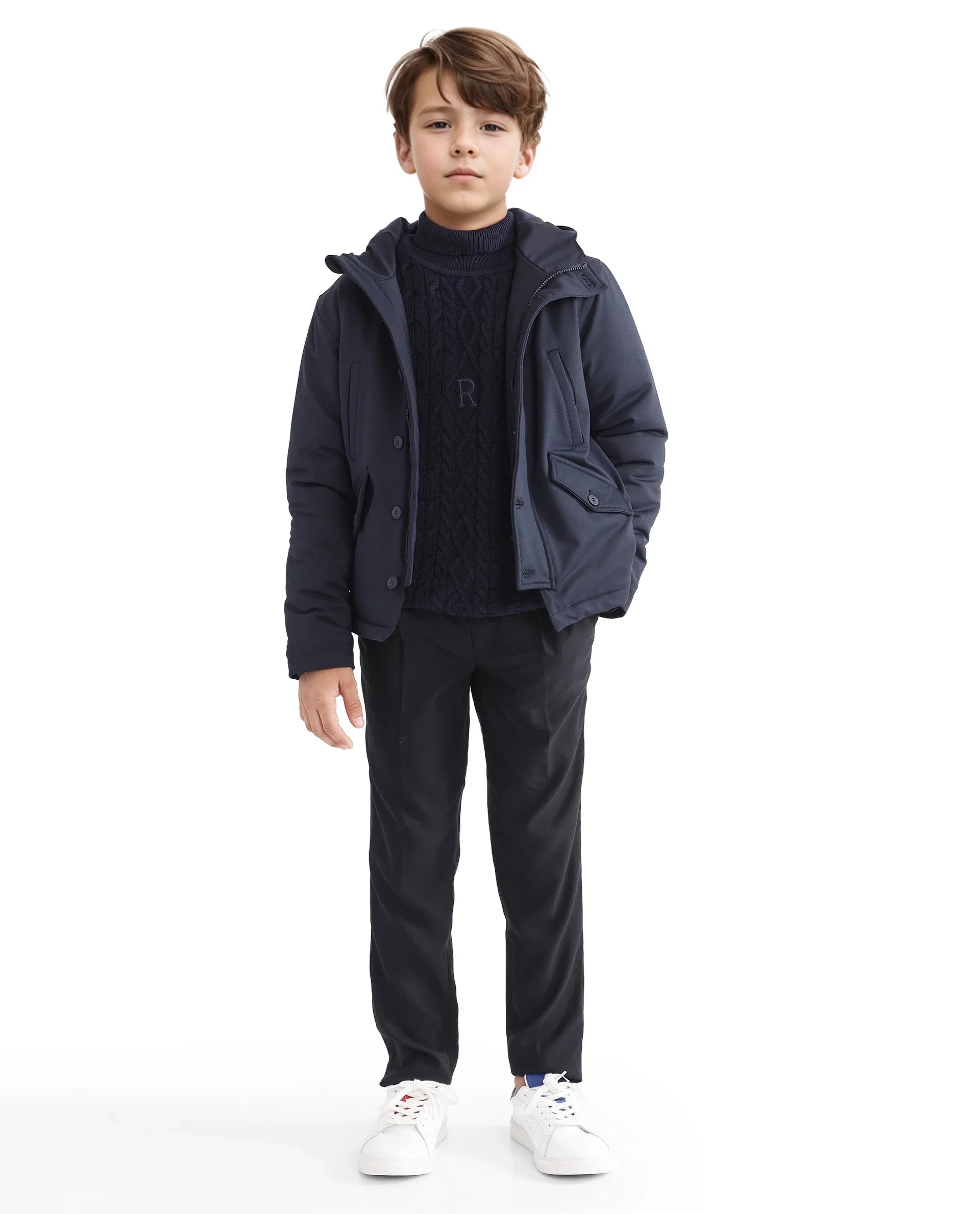Rare Ones Kids Royce Navy Full Sleeve Cotton Zipper Regular Fit Solid Jacket