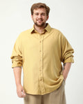 Rare Rabbit Men's Royo Big Mustard Cotton Blend Fabric Full Sleeve Spread Collar Button Closure Regular Fit Textured Shirt