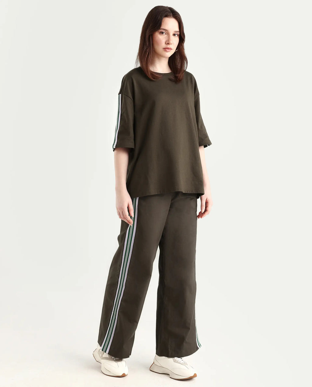 Rareism Women's Nonwen B Brown Cotton Plain Ankle Length Wide Trouser