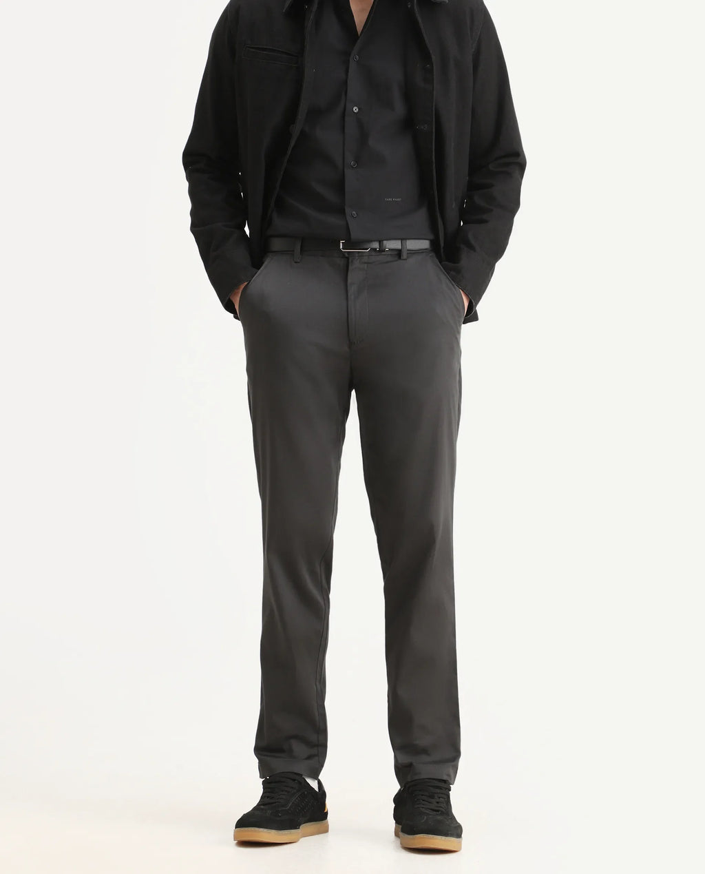 Rare Rabbit Men Hols Dark Grey Cotton Blend Fabric Button Closure Plain Trouser