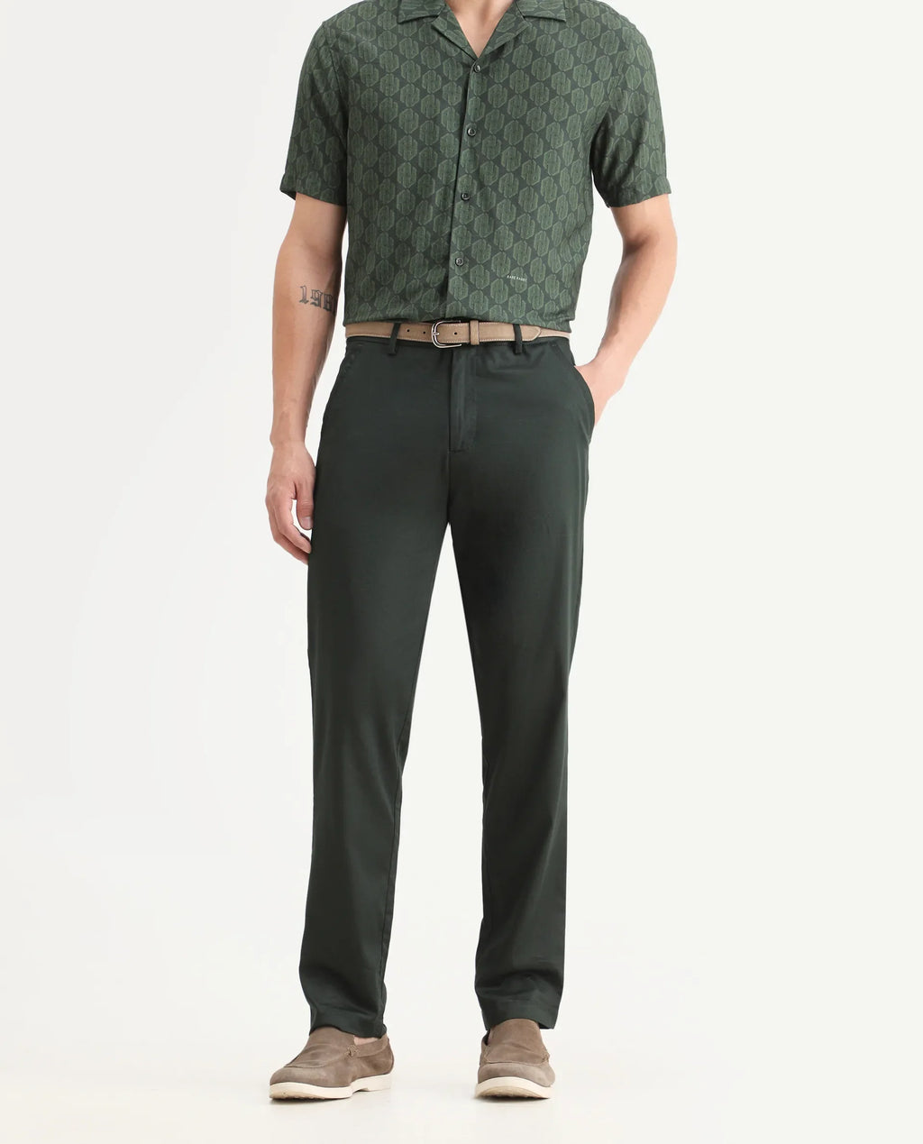 Rare Rabbit Men Hols Dark Olive Cotton Blend Fabric Button Closure Plain Trouser