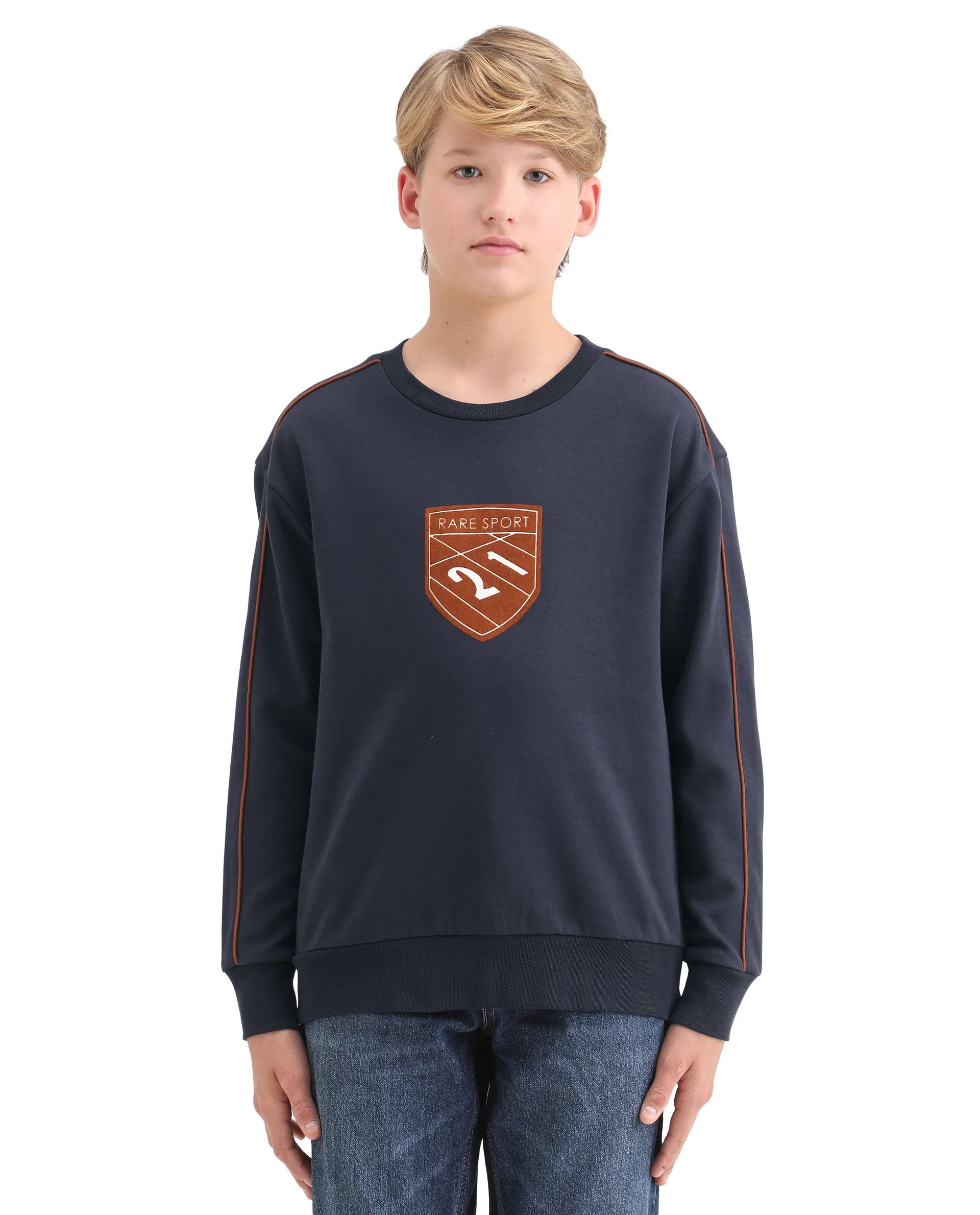 Rare Ones Kids Vance Navy Cotton Blend Slip-On Closure Flock Print Oversized Sweatshirt