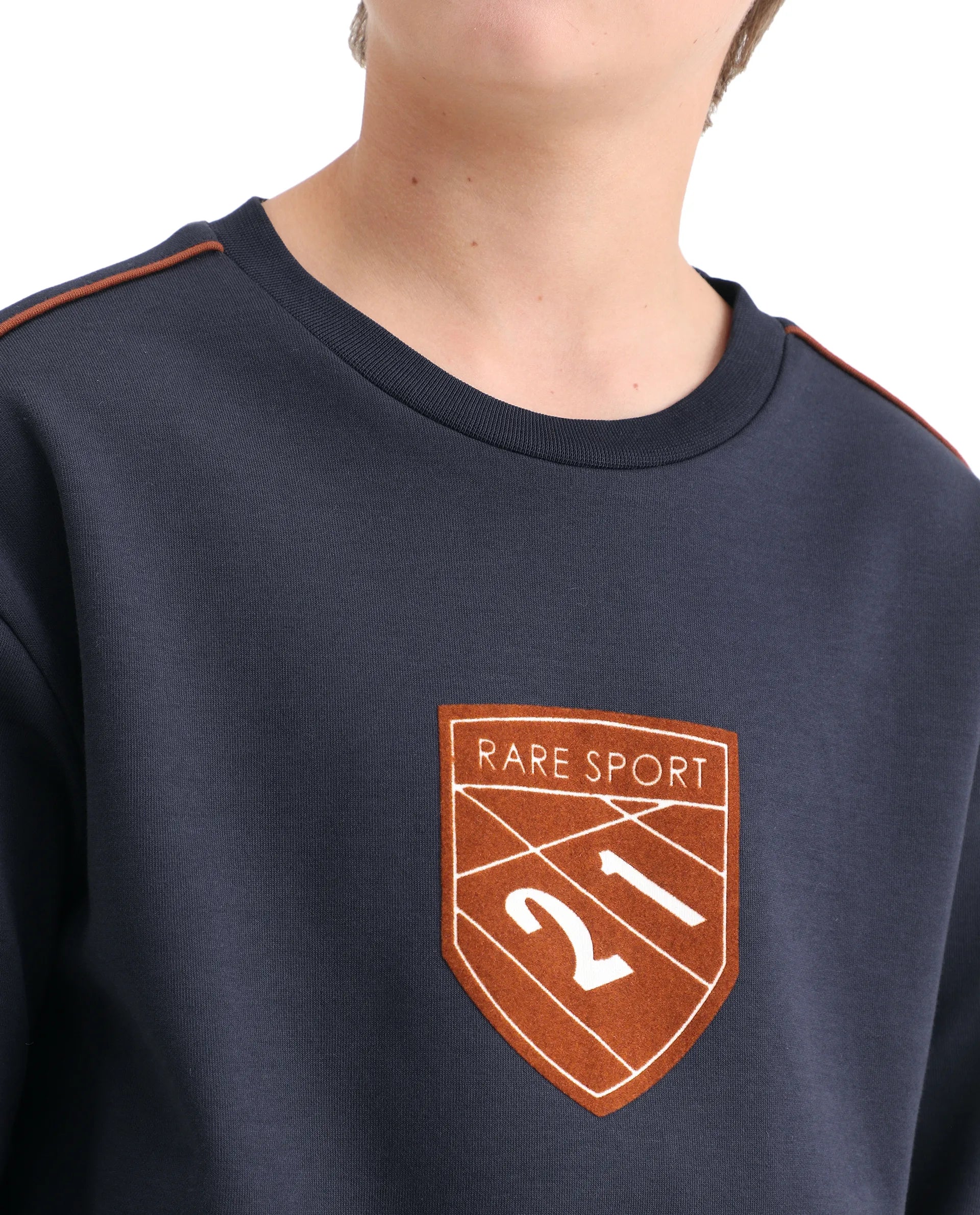 Rare Ones Kids Vance Navy Cotton Blend Slip-On Closure Flock Print Oversized Sweatshirt