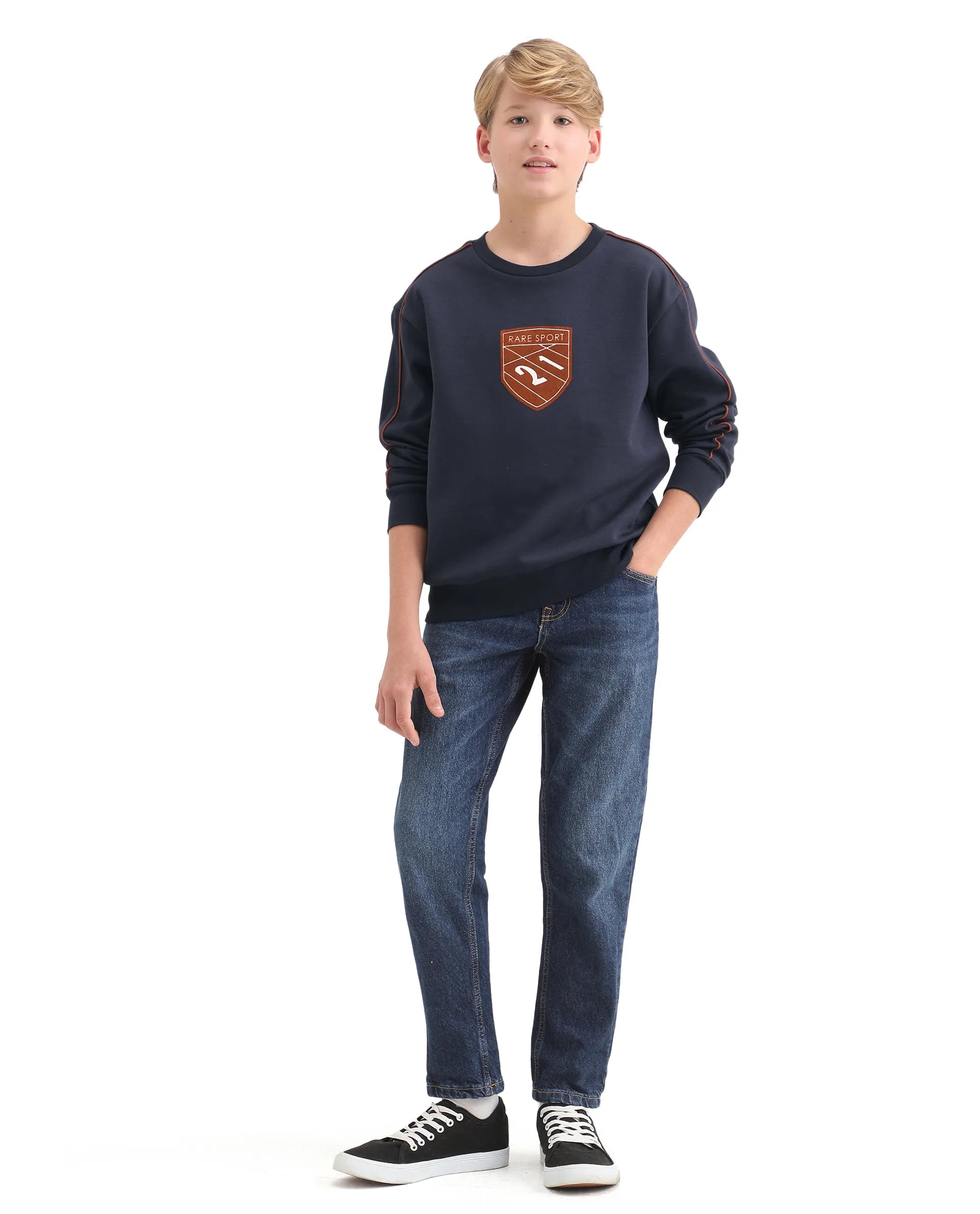 Rare Ones Kids Vance Navy Cotton Blend Slip-On Closure Flock Print Oversized Sweatshirt