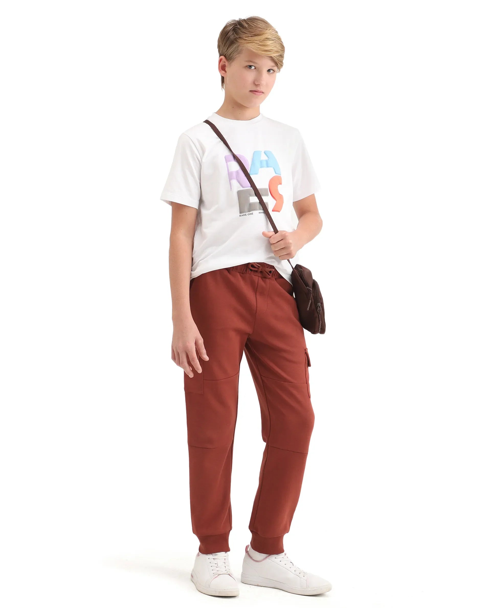 Rare Ones Kids Sym-B Rust Cotton Blend Plain Jogger Fit Trackpant