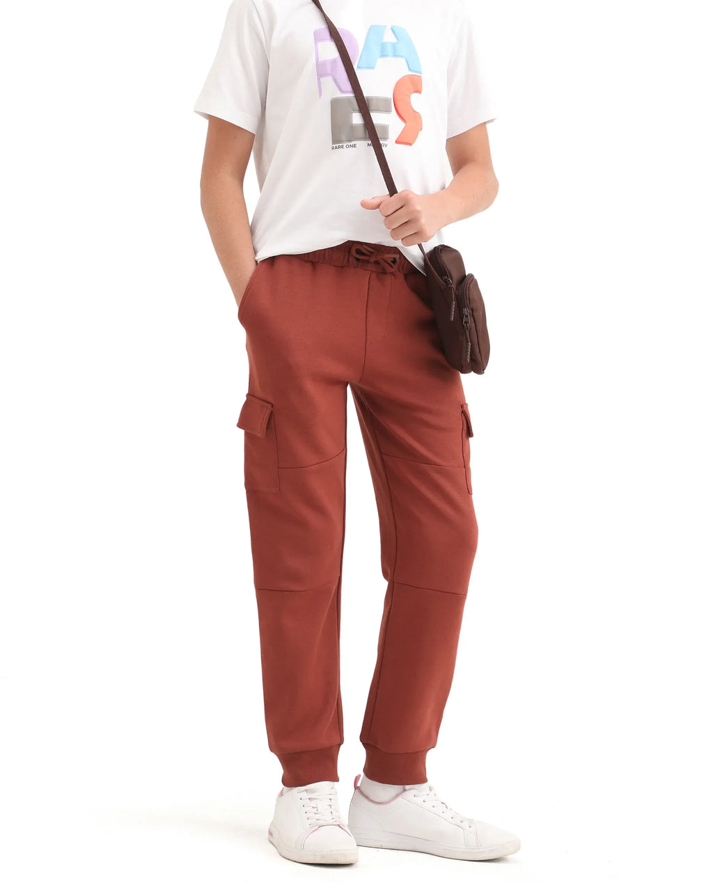 Rare Ones Kids Sym-B Rust Cotton Blend Plain Jogger Fit Trackpant