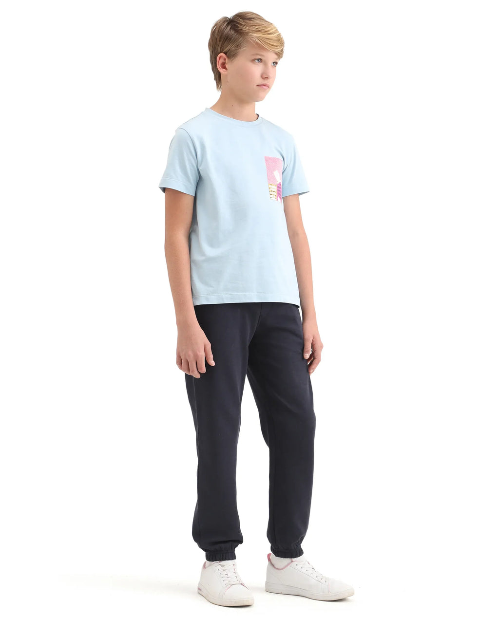Rare Ones Kids Raven-B Navy Cotton Blend Drawstring Closure Pigment Print Regular Fit Trackpant