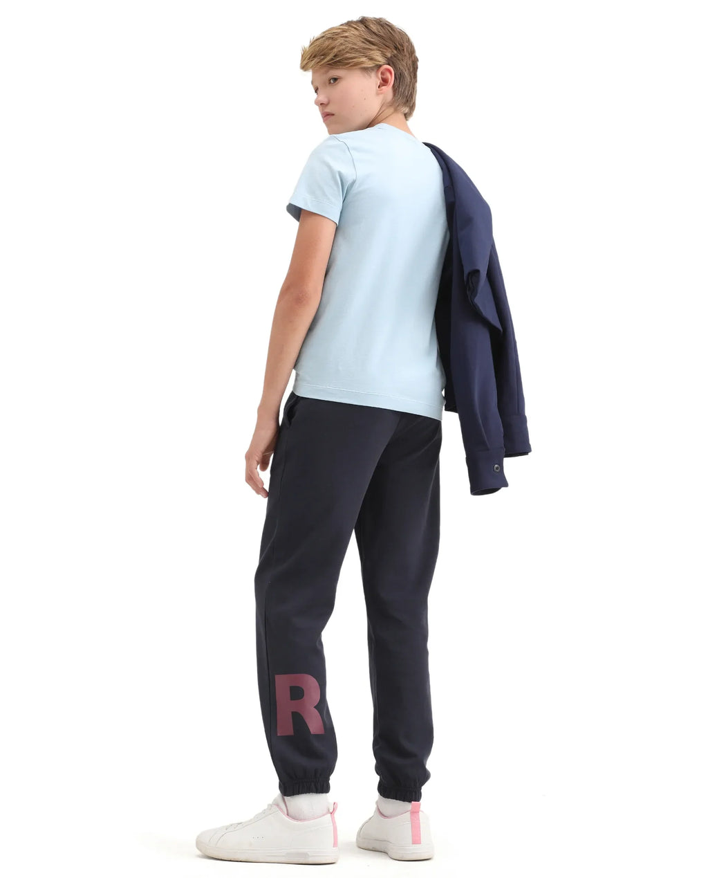 Rare Ones Kids Raven-B Navy Cotton Blend Drawstring Closure Pigment Print Regular Fit Trackpant