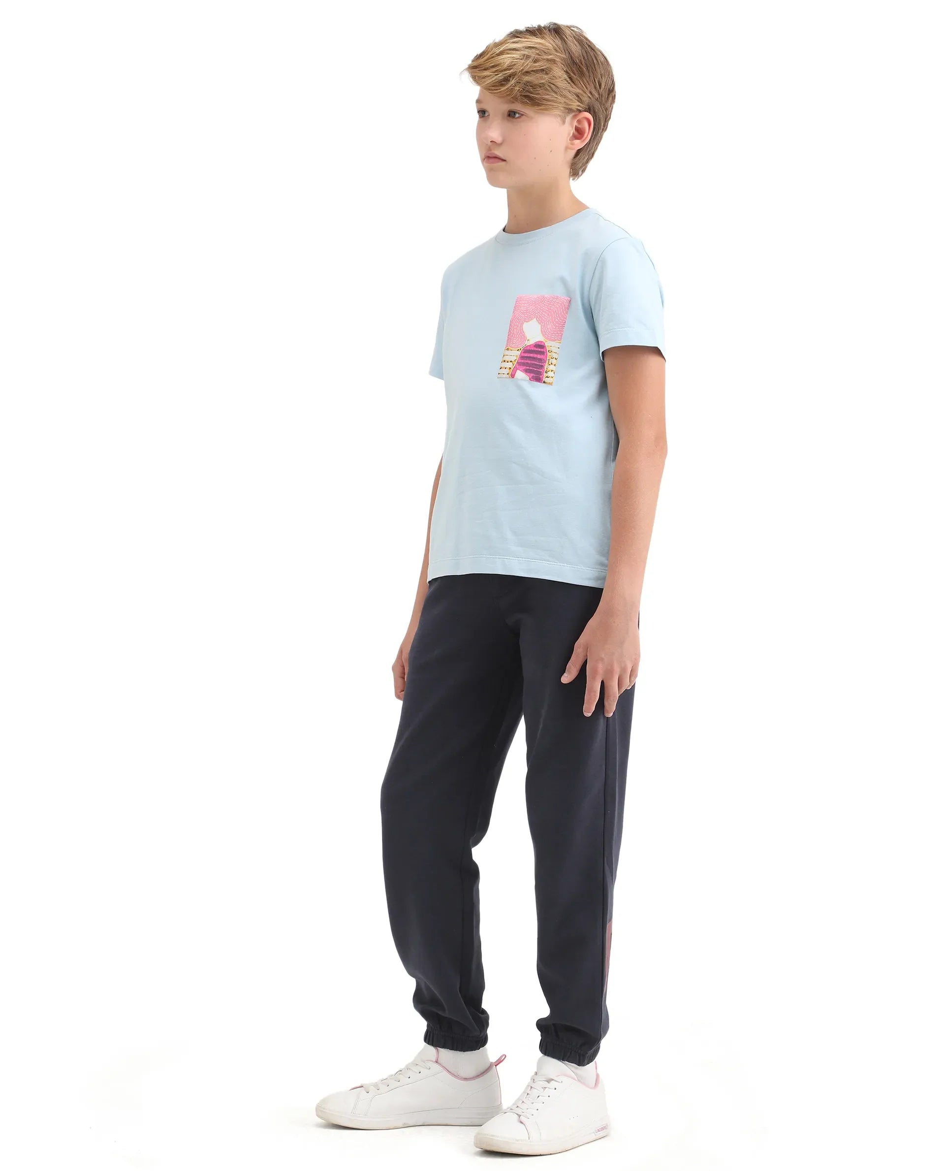 Rare Ones Kids Raven-B Navy Cotton Blend Drawstring Closure Pigment Print Regular Fit Trackpant