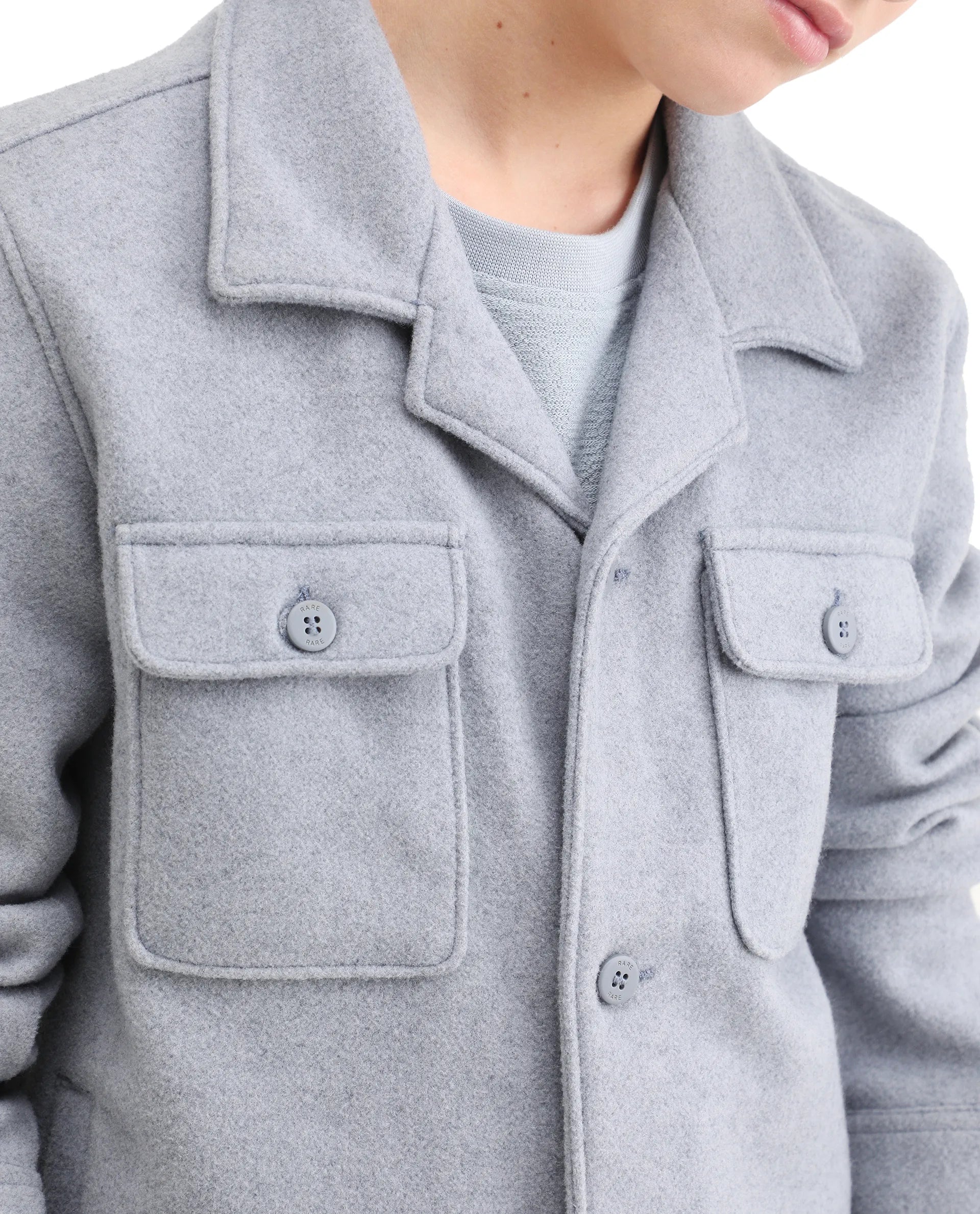 Rare Ones Kids Bochin Blue Polyester Button Closure Flat Collar Plain Full Sleeves Regular Fit Jacket