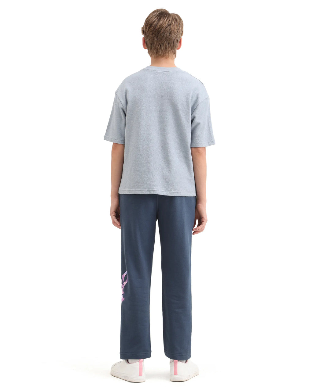 Rare Ones Kids Iver-B Navy Cotton Blend Drawstring Pigment Print Straight Fit Trackpant