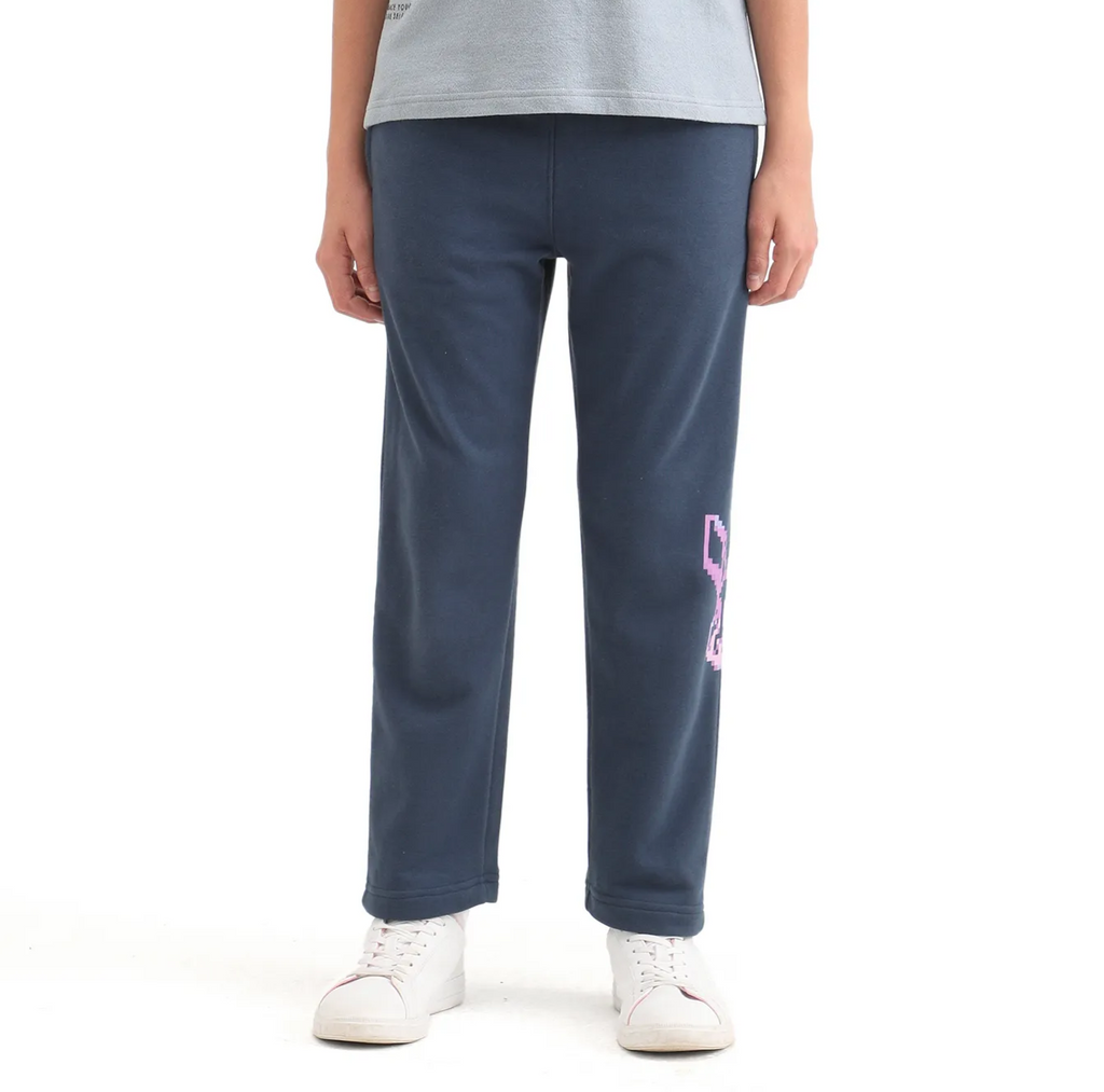 Rare Ones Kids Iver-B Navy Cotton Blend Drawstring Pigment Print Straight Fit Trackpant
