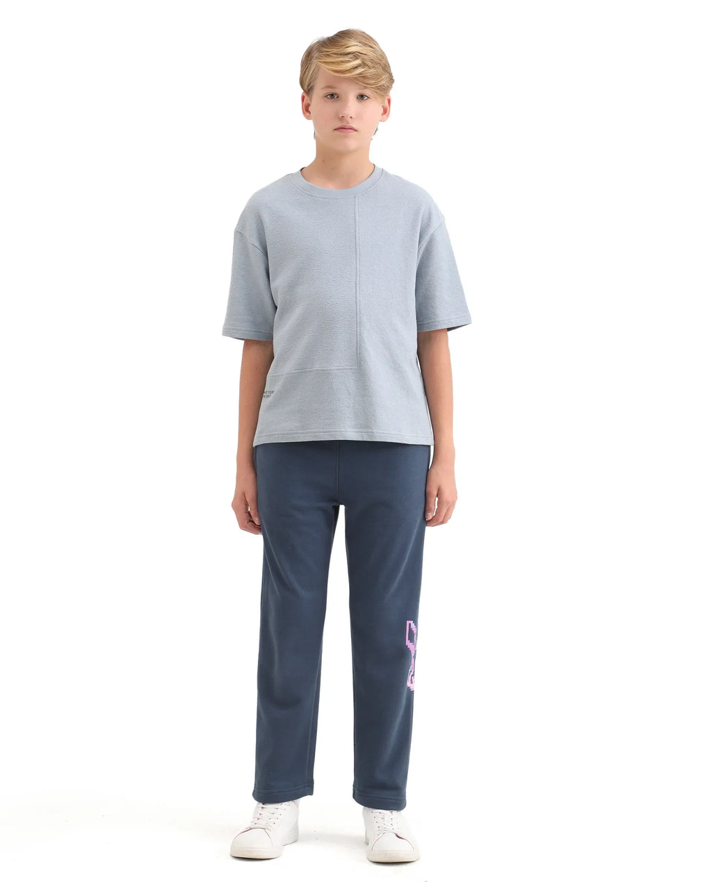 Rare Ones Kids Iver-B Navy Cotton Blend Drawstring Pigment Print Straight Fit Trackpant
