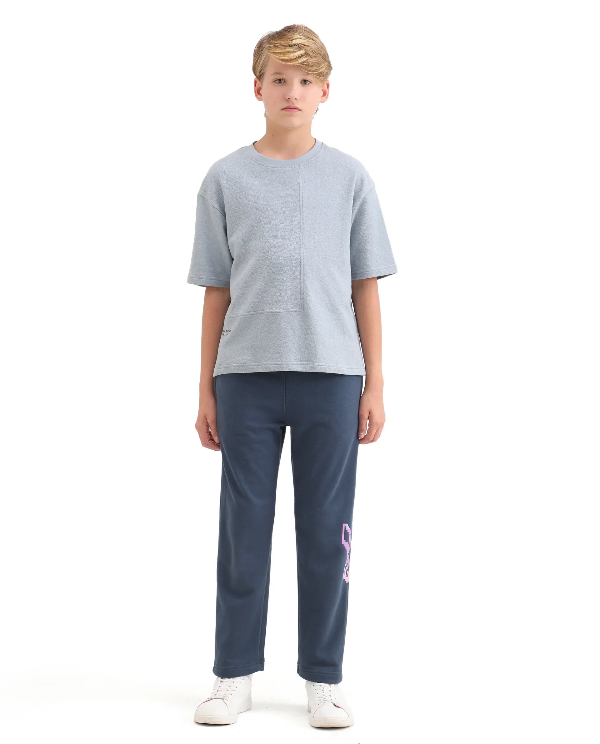 Rare Ones Kids Iver-B Navy Cotton Blend Drawstring Pigment Print Straight Fit Trackpant
