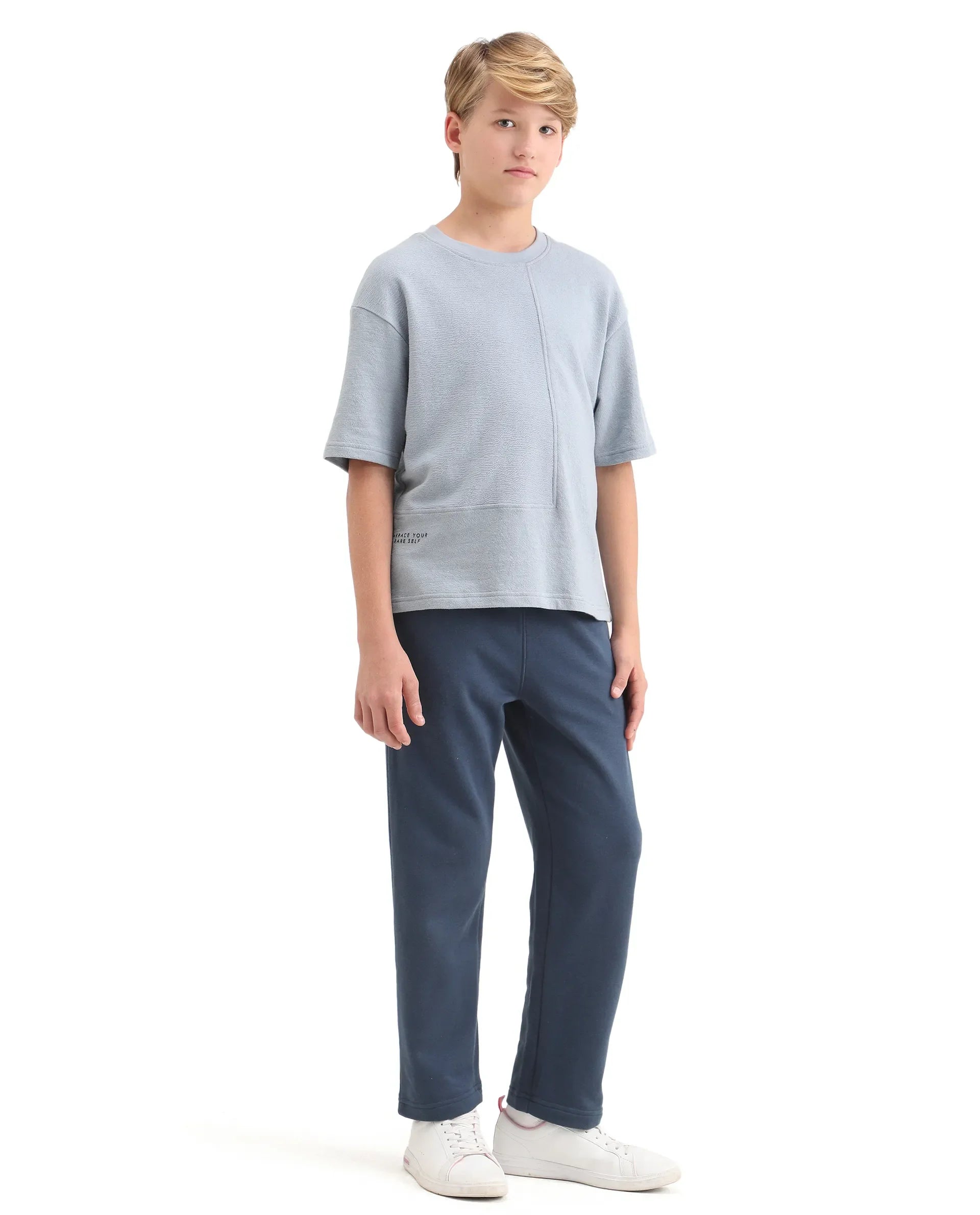 Rare Ones Kids Iver-B Navy Cotton Blend Drawstring Pigment Print Straight Fit Trackpant