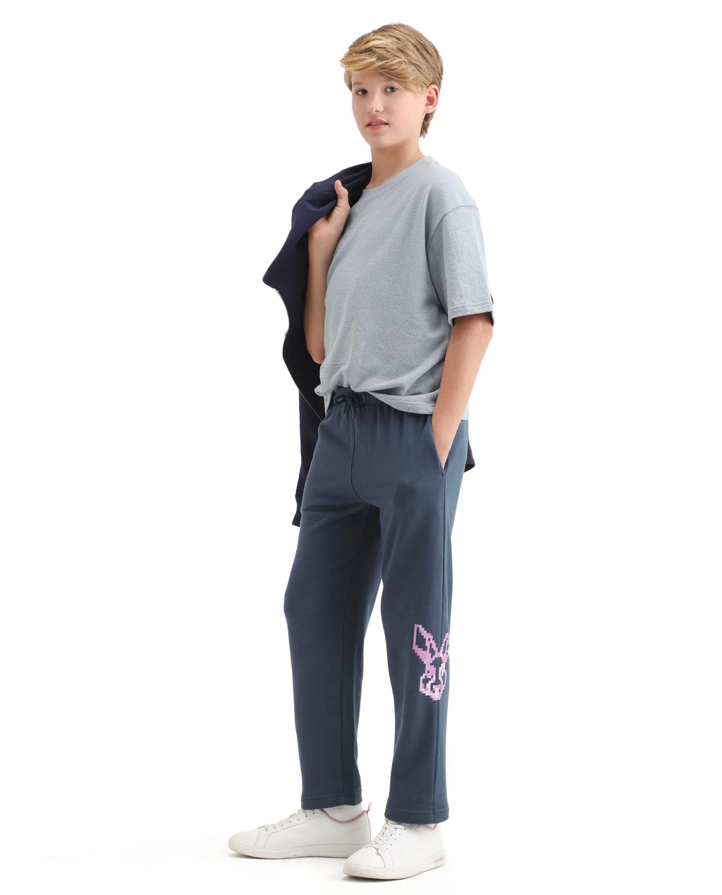 Rare Ones Kids Iver-B Navy Cotton Blend Drawstring Pigment Print Straight Fit Trackpant