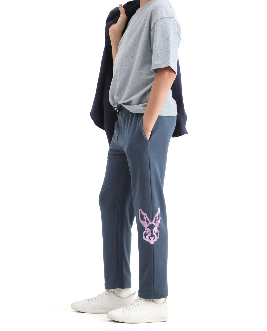 Rare Ones Kids Iver-B Navy Cotton Blend Drawstring Pigment Print Straight Fit Trackpant