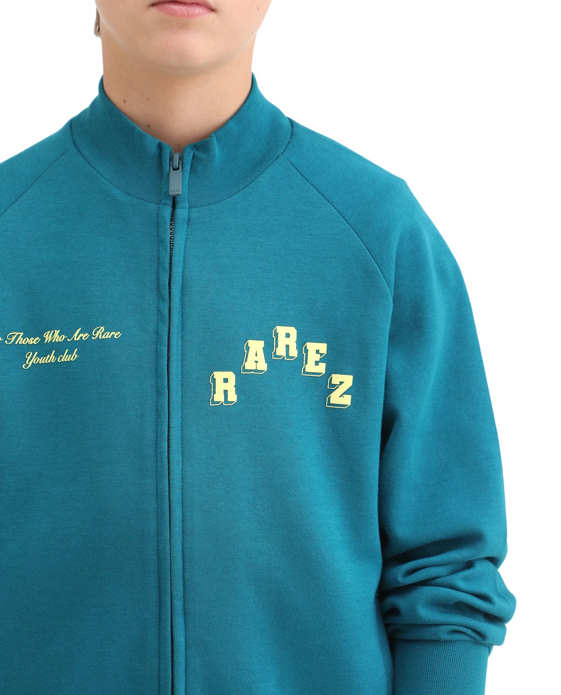 Rare Ones Kids Onyx Teal Cotton Blend Zipper Closure Solid Full Sleeves Oversized Sweatshirt