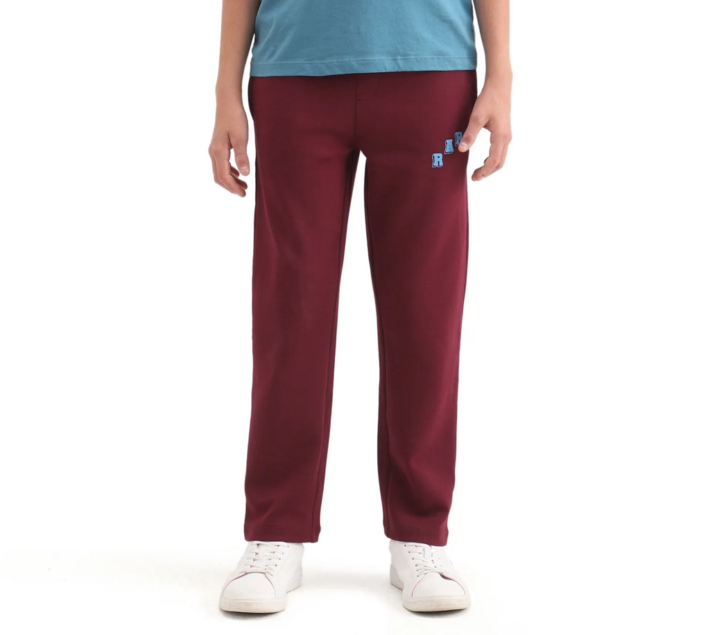 Rare Ones Kids Onyx-B Maroon Cotton Blend Drawstring Closure Graphic Print Straight Fit Trackpant