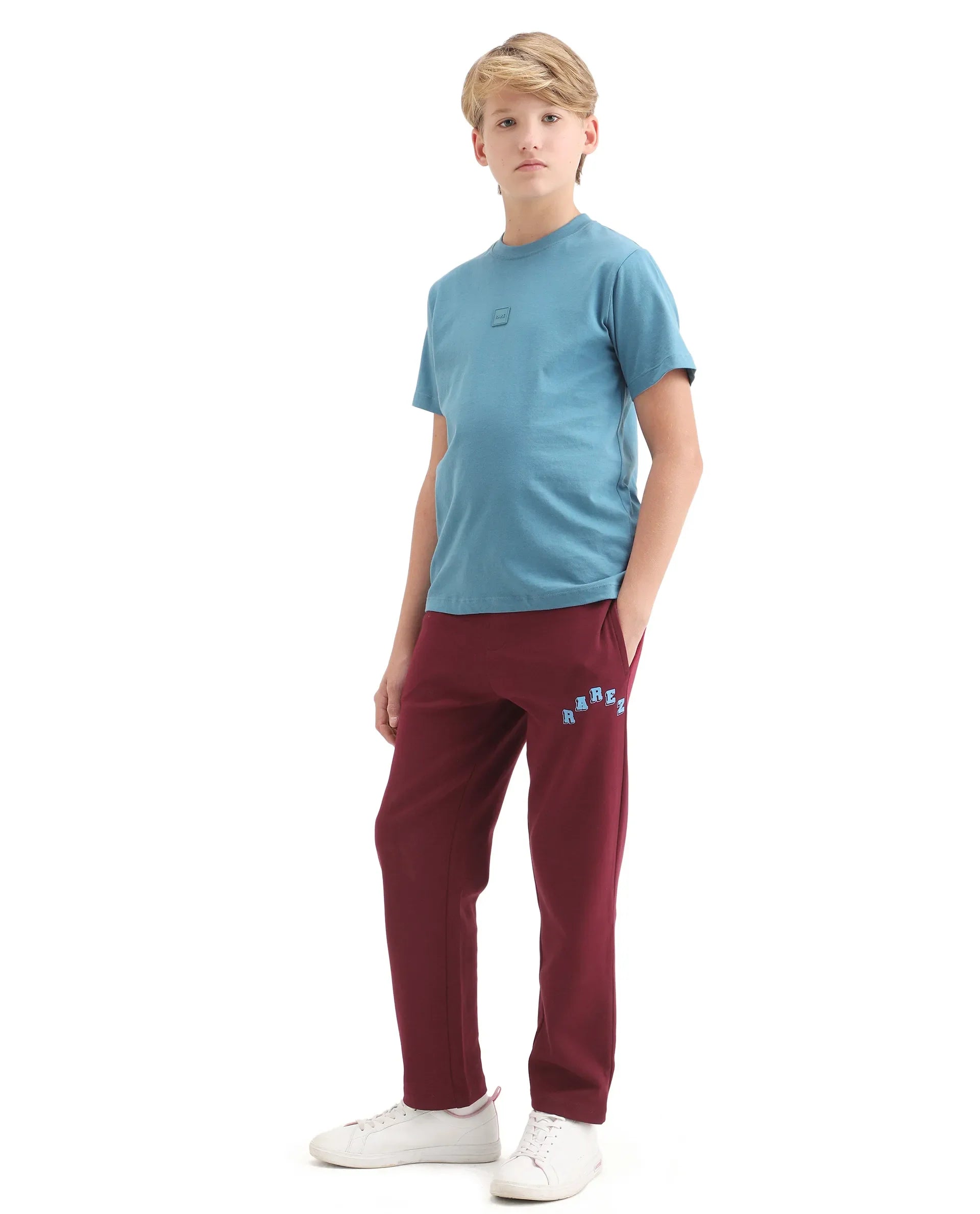 Rare Ones Kids Onyx-B Maroon Cotton Blend Drawstring Closure Graphic Print Straight Fit Trackpant