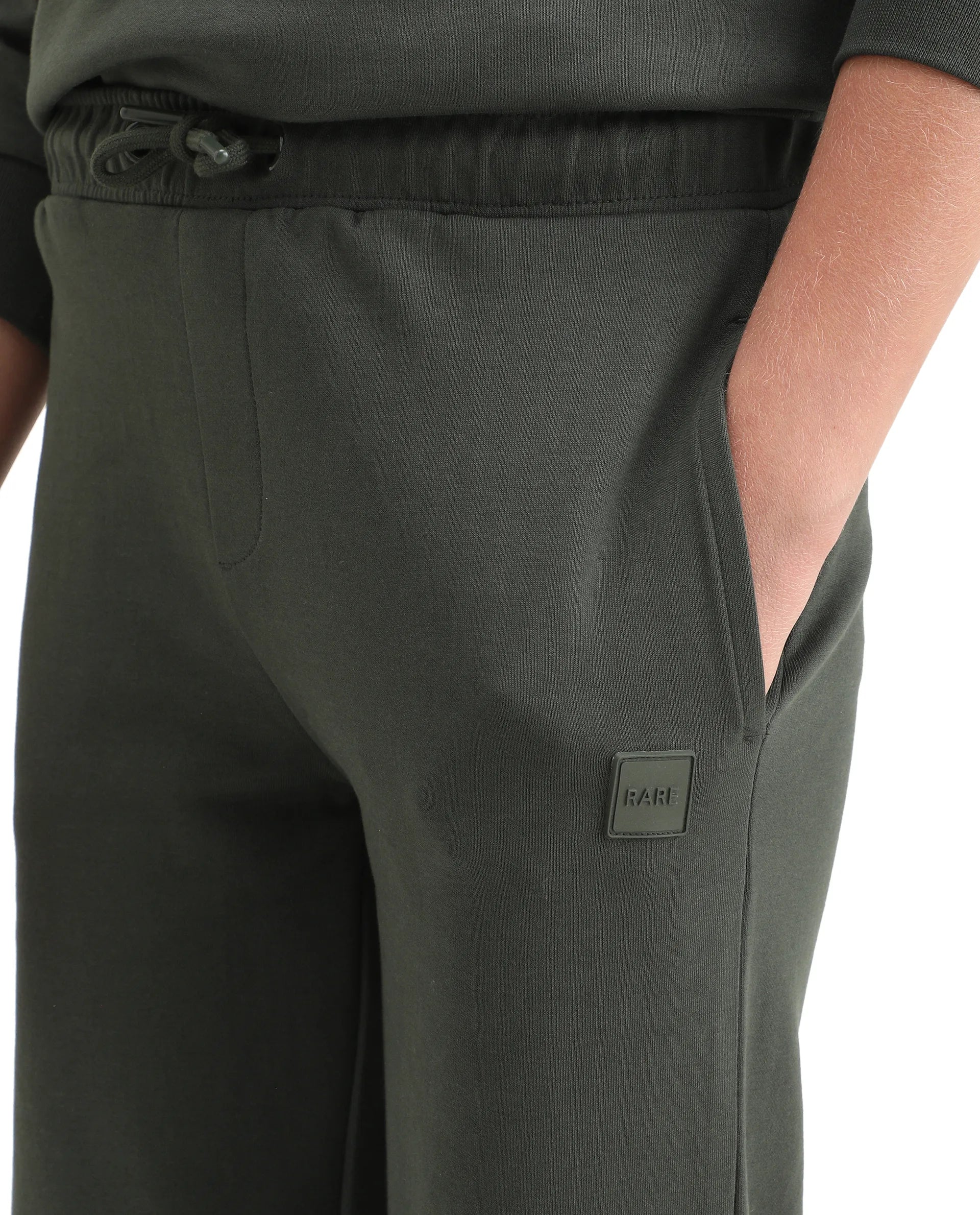 Rare Ones Kids Rune-B Olive Cotton Blend Drawstring Closure Solid Jogger Fit Trackpant
