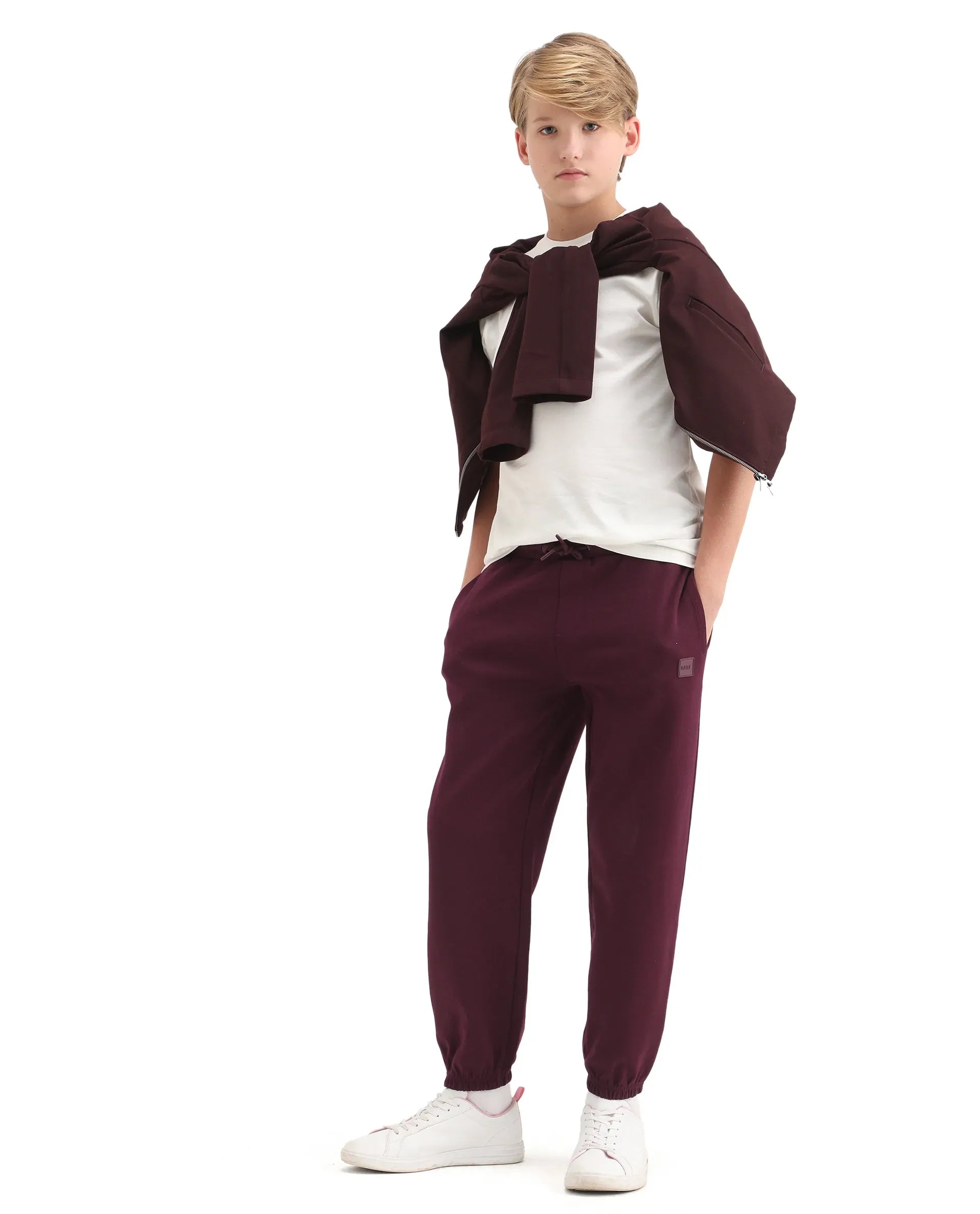 Rare Ones Kids Rune-B Dark Maroon Cotton Blend Drawstring Closure Solid Jogger Fit Trackpant