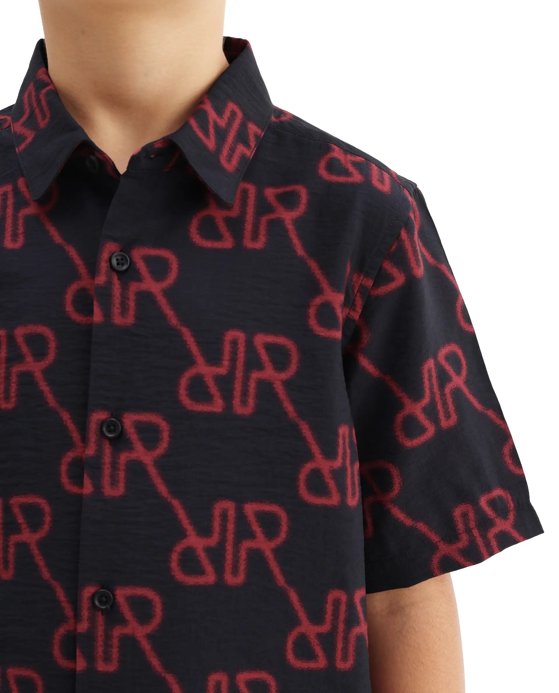 Rare Ones Kids Rron Dark Navy Viscose Blend Print Button Closure Regular Fit Shirt