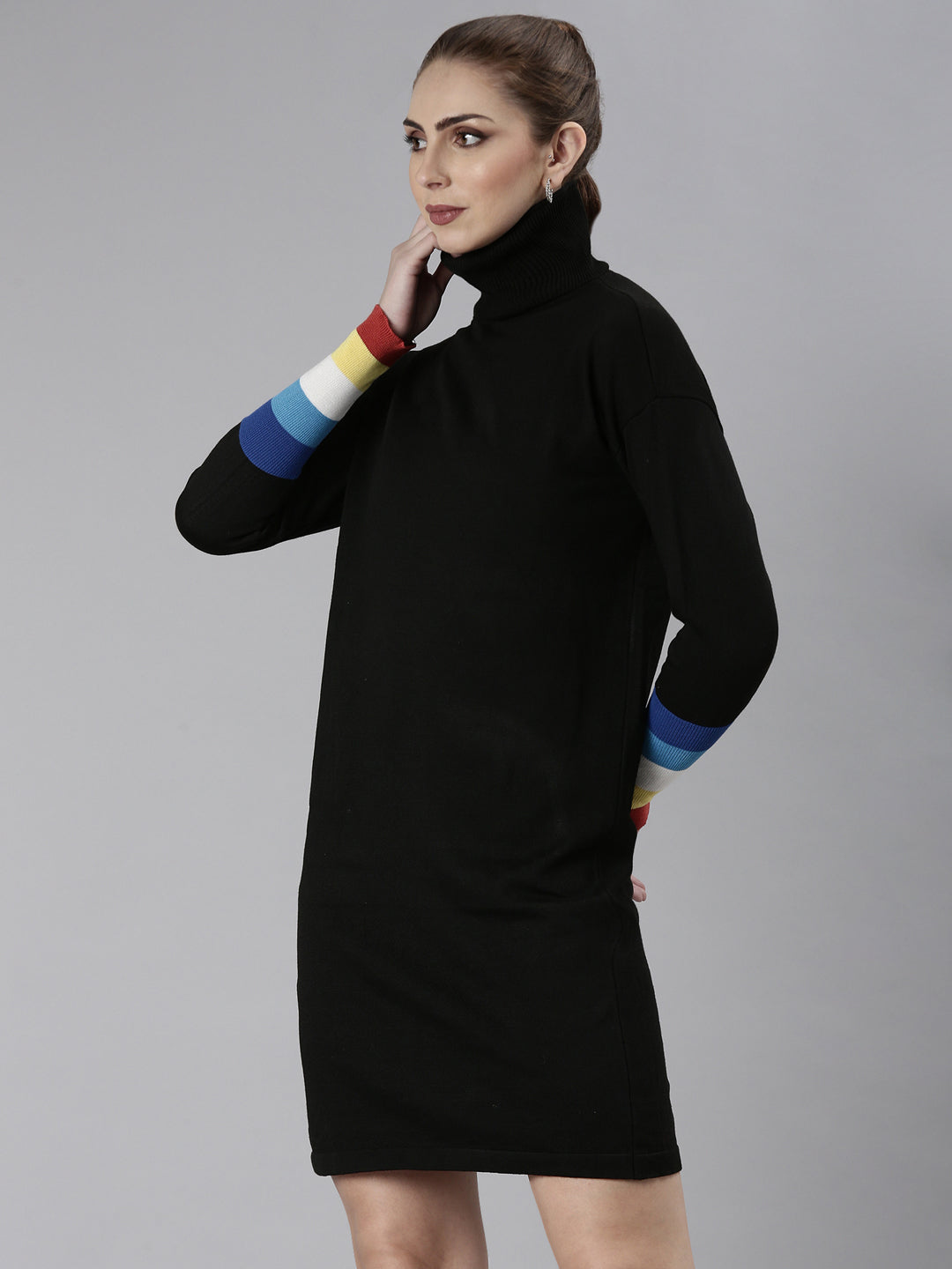 Women's Black High Neck Bodycon Dress