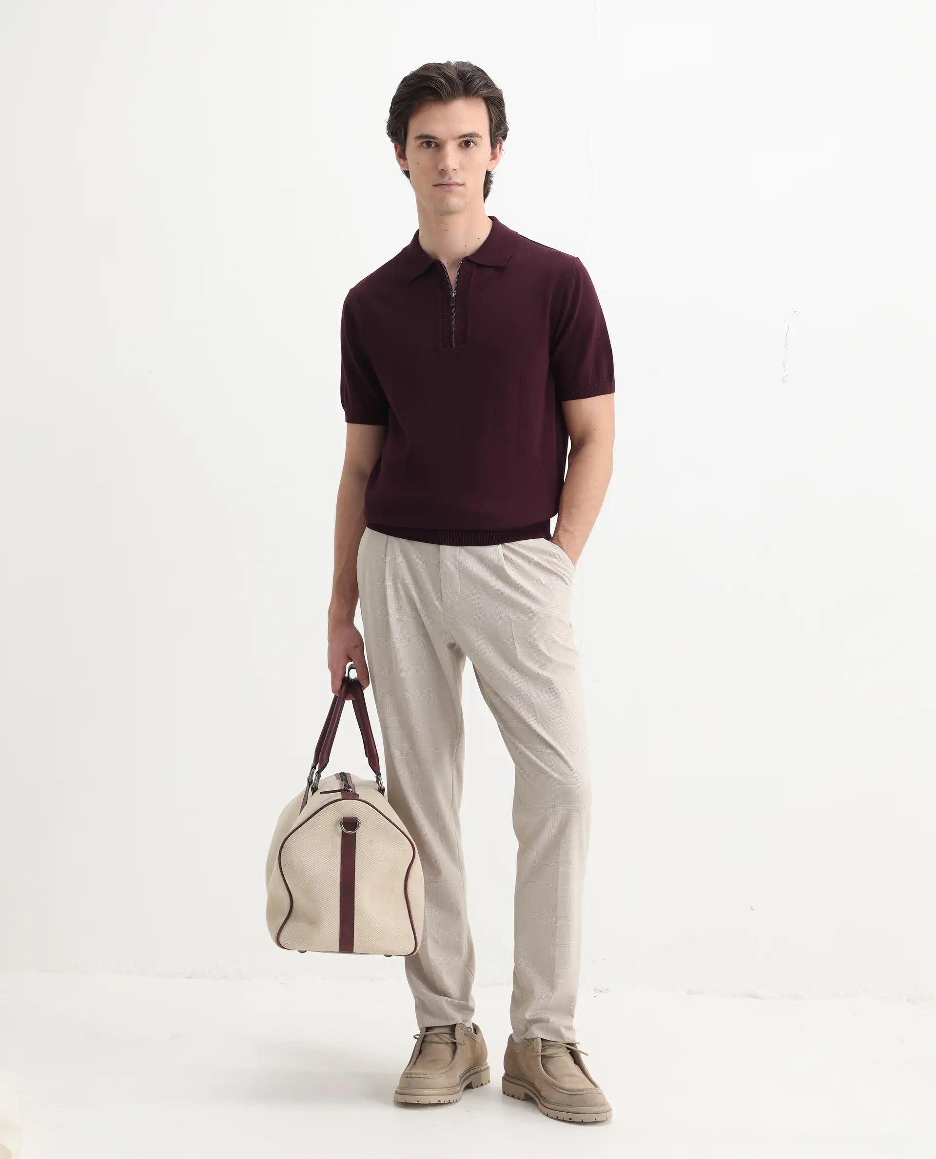 Rare Rabbit Men's Ryd Maroon Cotton Plain Regular Fit Half Sleeve Polo