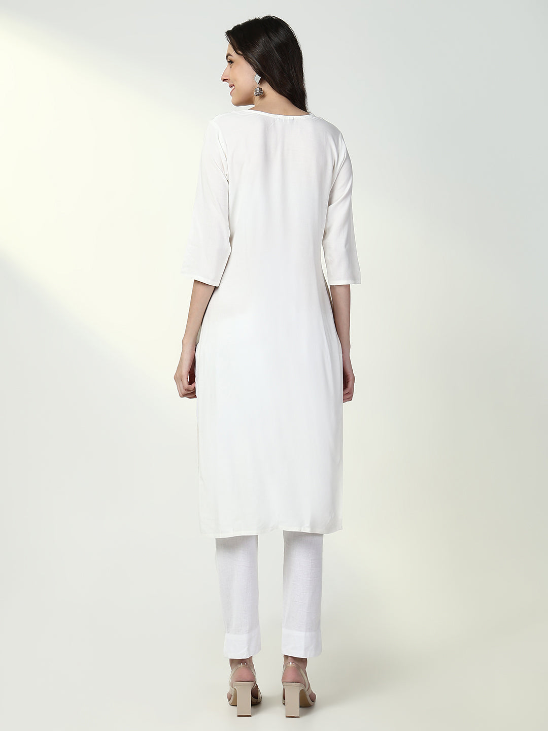 Women's Ethnic White Solid Straight Kurta