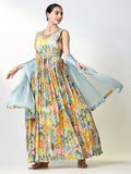 Women's Yellow Floral Kurta with Dupatta & Belt
